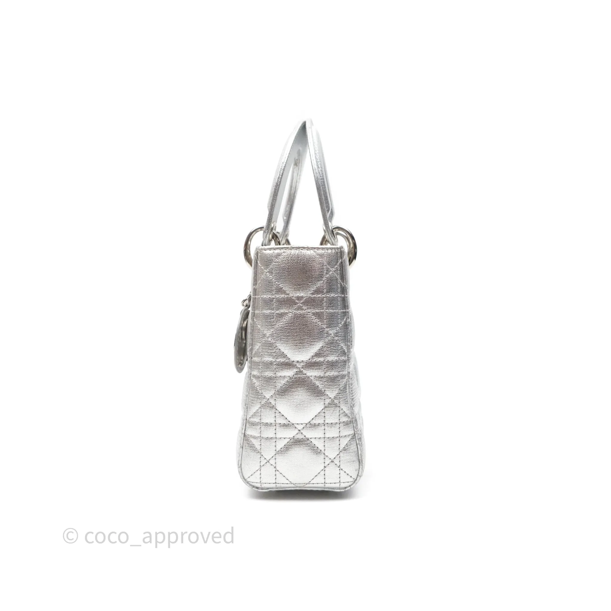Christian Dior Small Lady Dior My ABCDior Silver Metallic Grained Calfskin Cannage