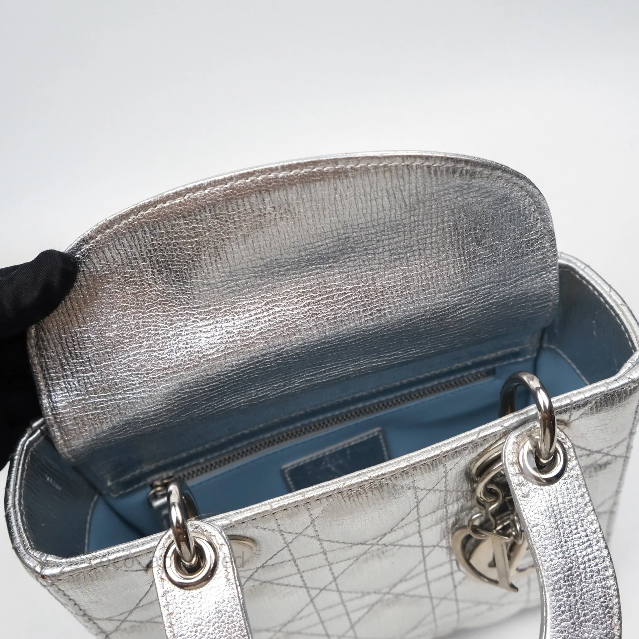 Christian Dior Small Lady Dior My ABCDior Silver Metallic Grained Calfskin Cannage