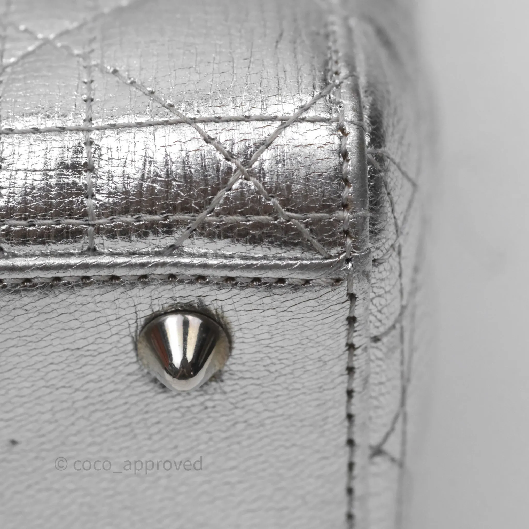 Christian Dior Small Lady Dior My ABCDior Silver Metallic Grained Calfskin Cannage