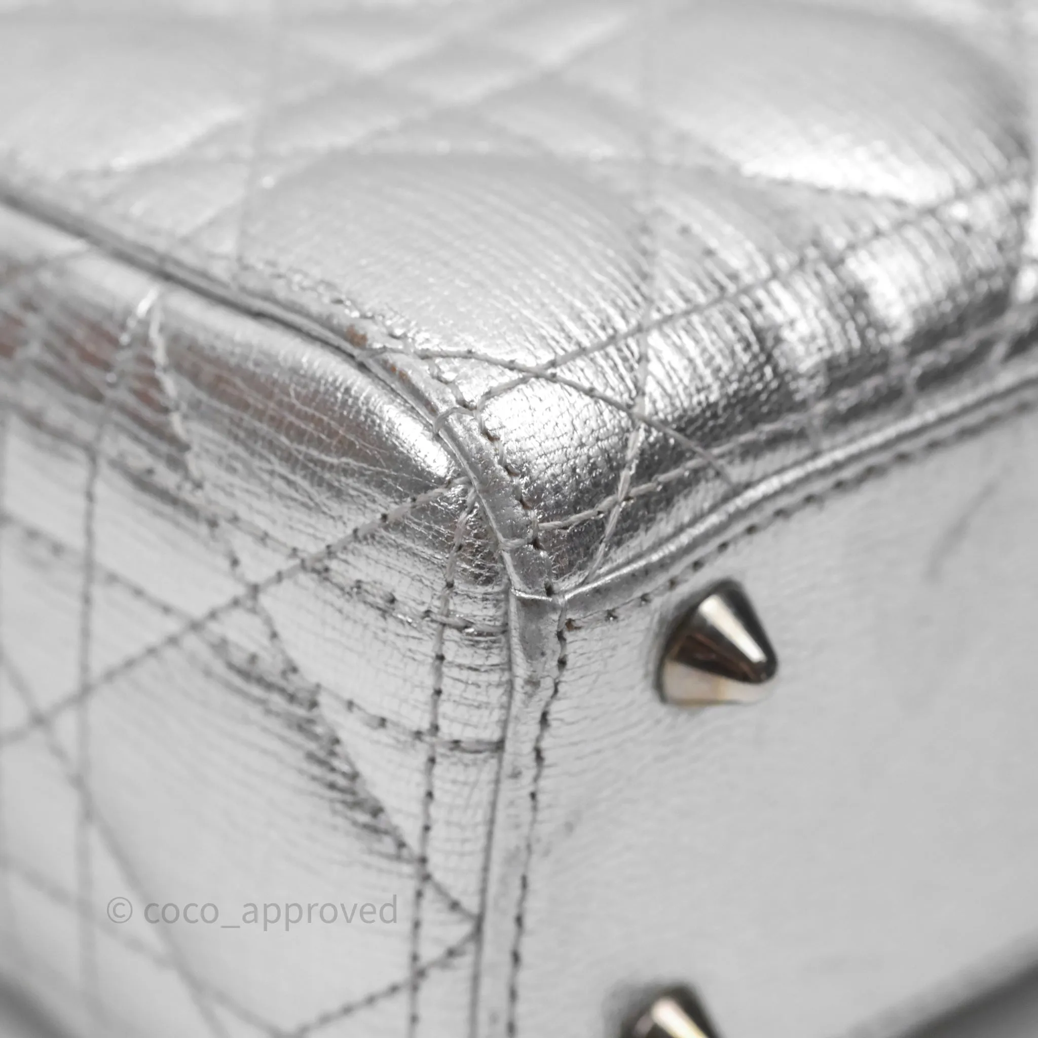 Christian Dior Small Lady Dior My ABCDior Silver Metallic Grained Calfskin Cannage