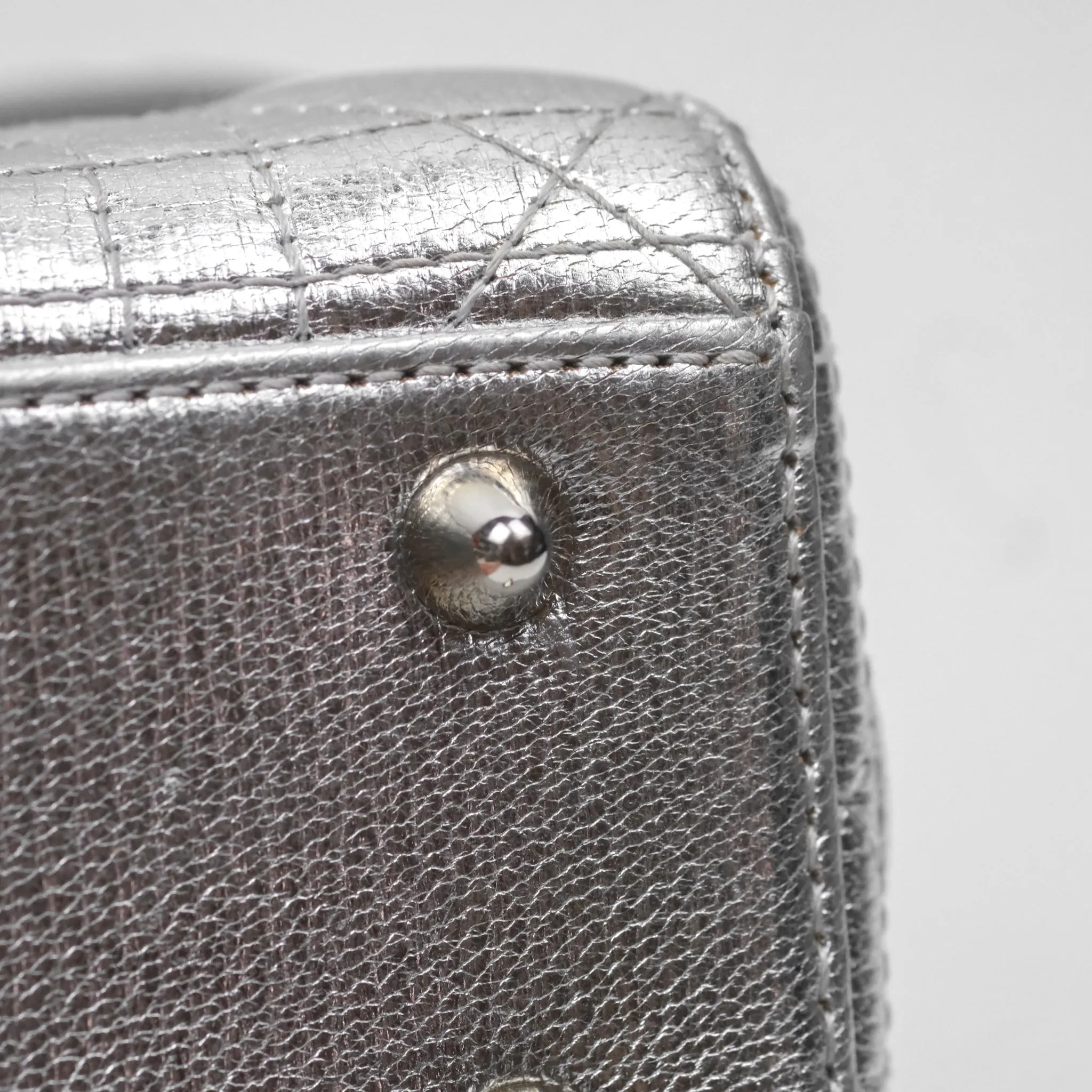 Christian Dior Small Lady Dior My ABCDior Silver Metallic Grained Calfskin Cannage