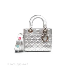 Christian Dior Small Lady Dior My ABCDior Silver Metallic Grained Calfskin Cannage