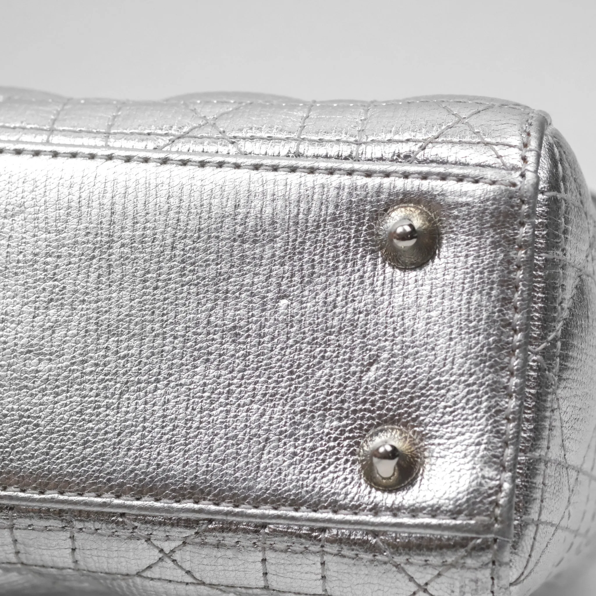 Christian Dior Small Lady Dior My ABCDior Silver Metallic Grained Calfskin Cannage