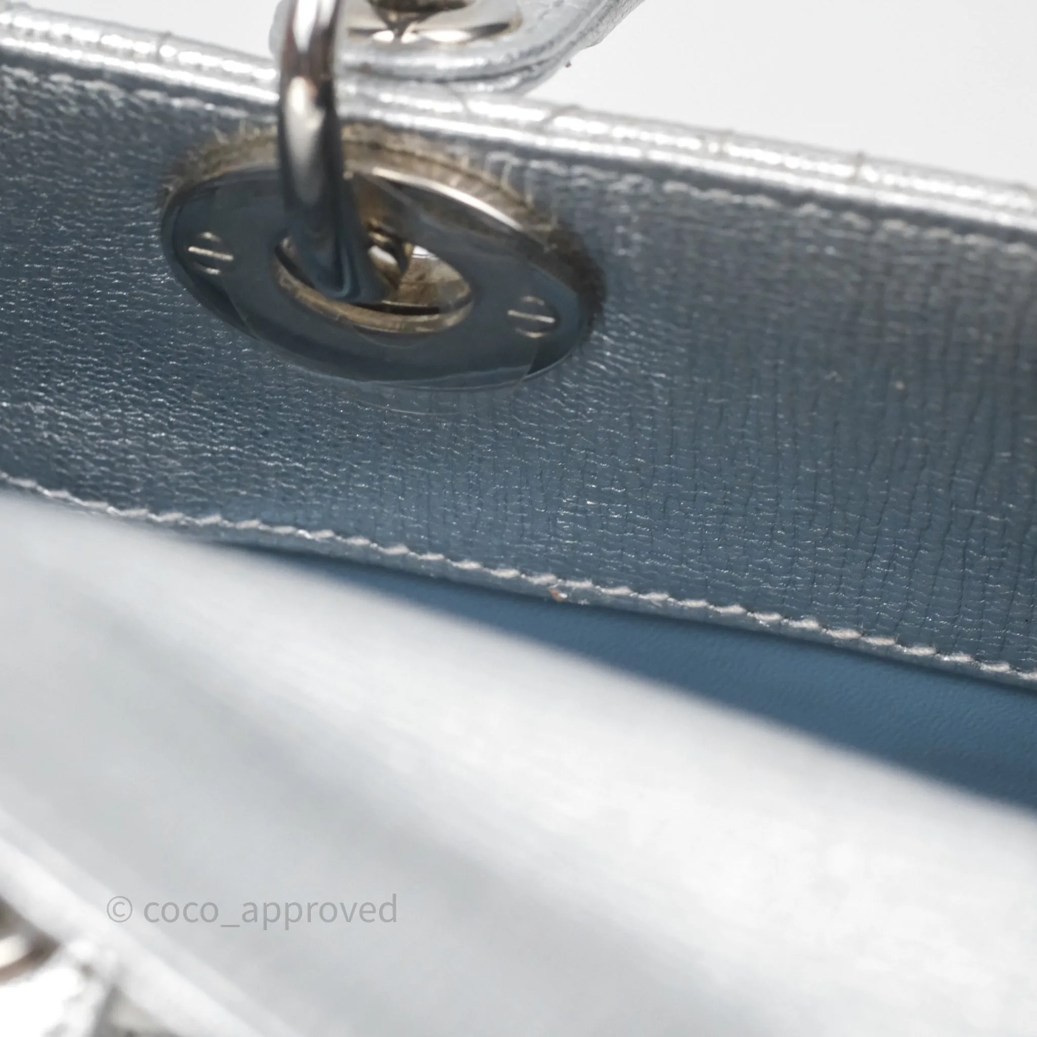 Christian Dior Small Lady Dior My ABCDior Silver Metallic Grained Calfskin Cannage
