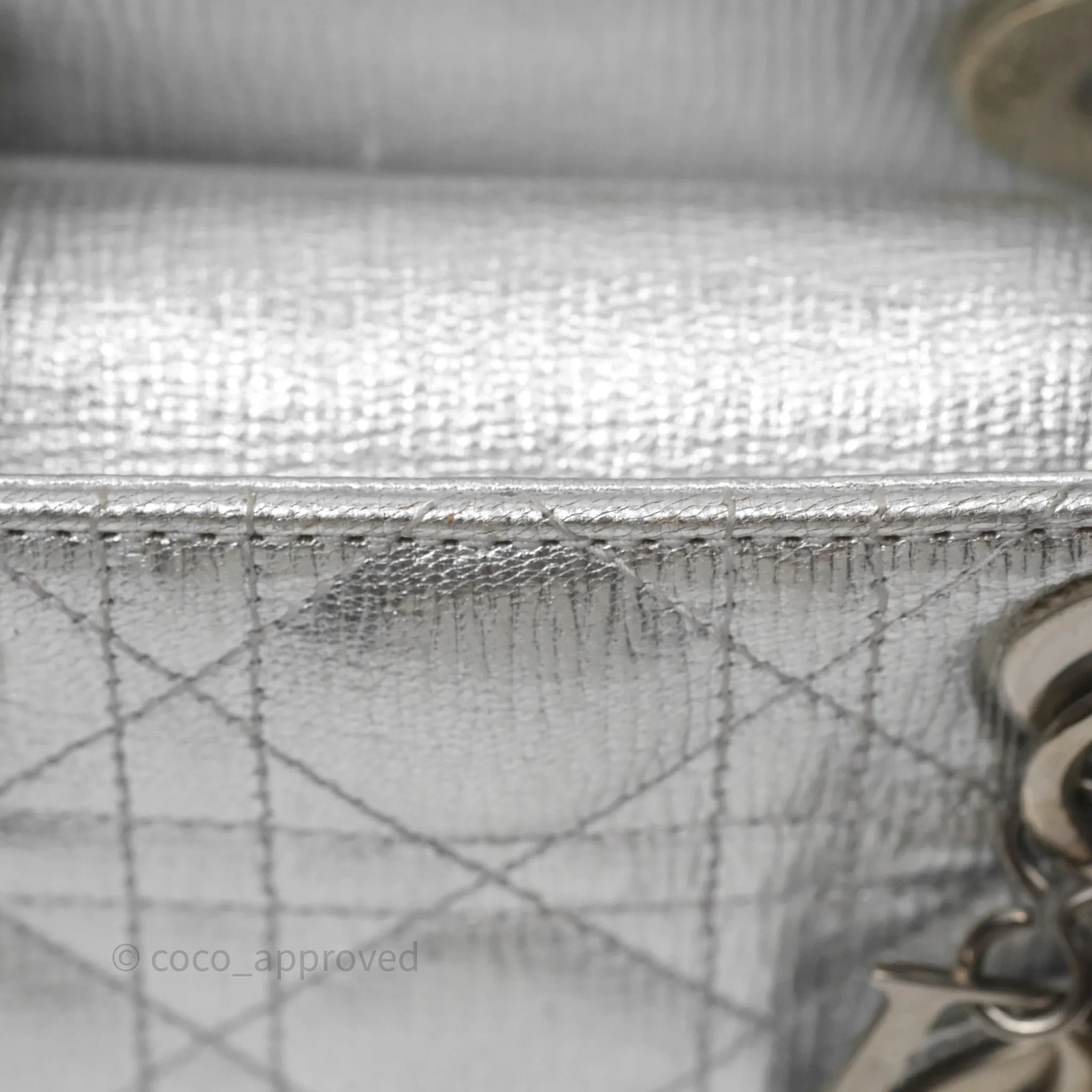 Christian Dior Small Lady Dior My ABCDior Silver Metallic Grained Calfskin Cannage