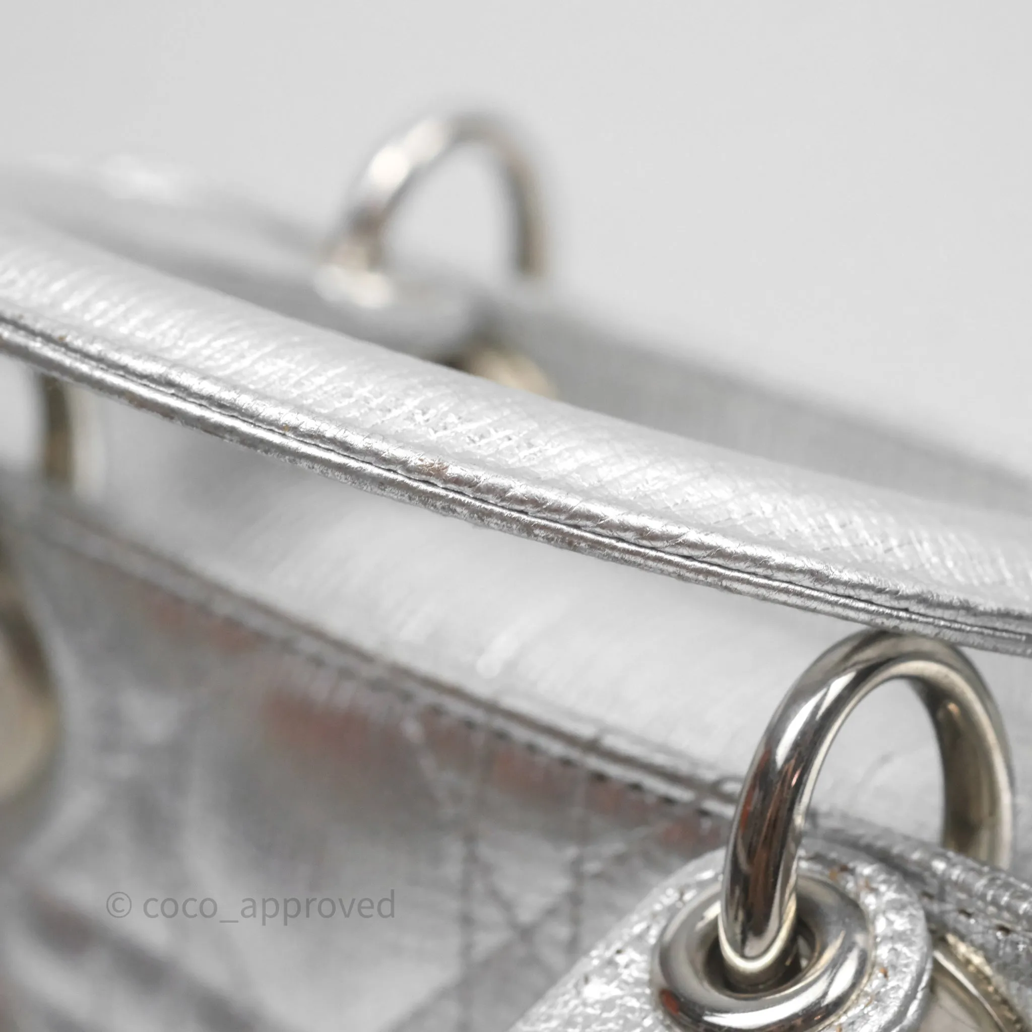 Christian Dior Small Lady Dior My ABCDior Silver Metallic Grained Calfskin Cannage