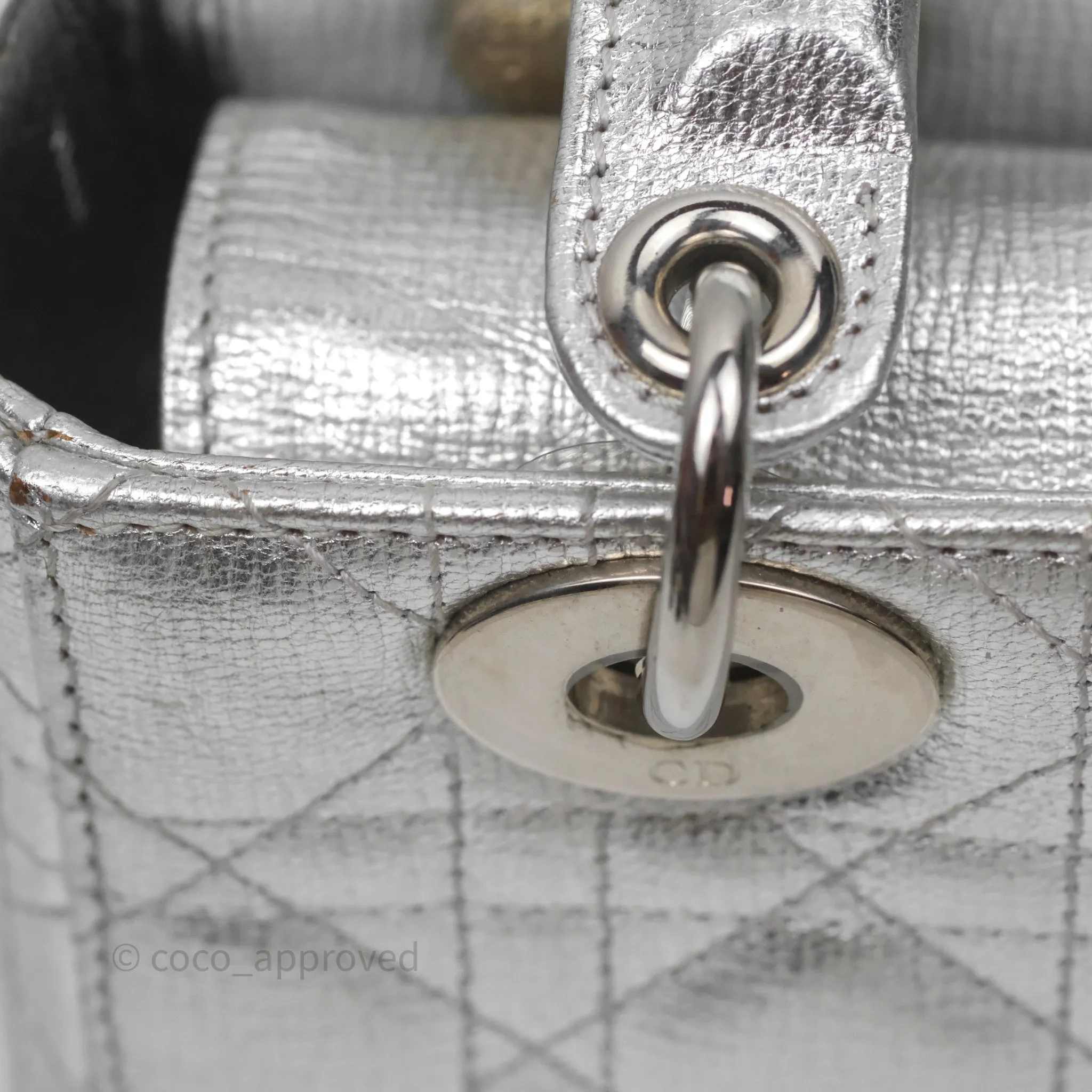 Christian Dior Small Lady Dior My ABCDior Silver Metallic Grained Calfskin Cannage