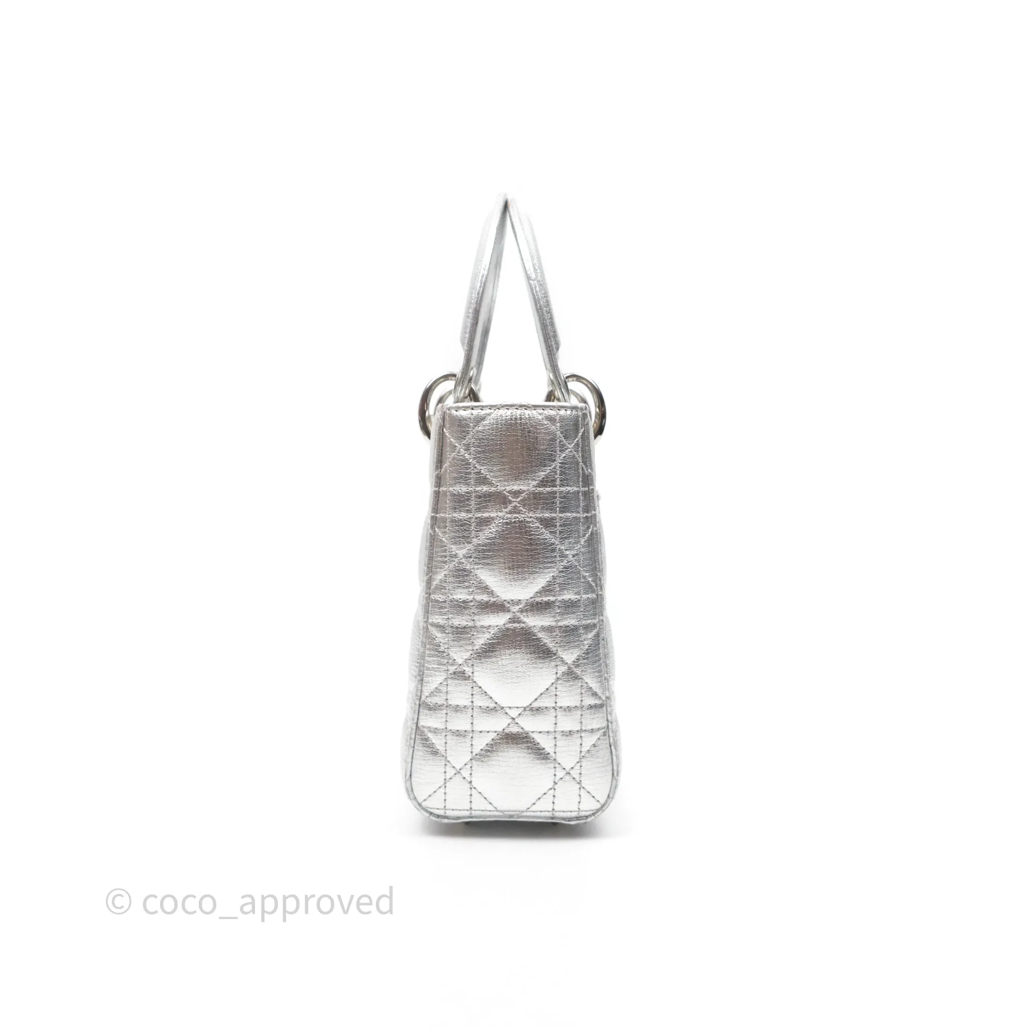 Christian Dior Small Lady Dior My ABCDior Silver Metallic Grained Calfskin Cannage