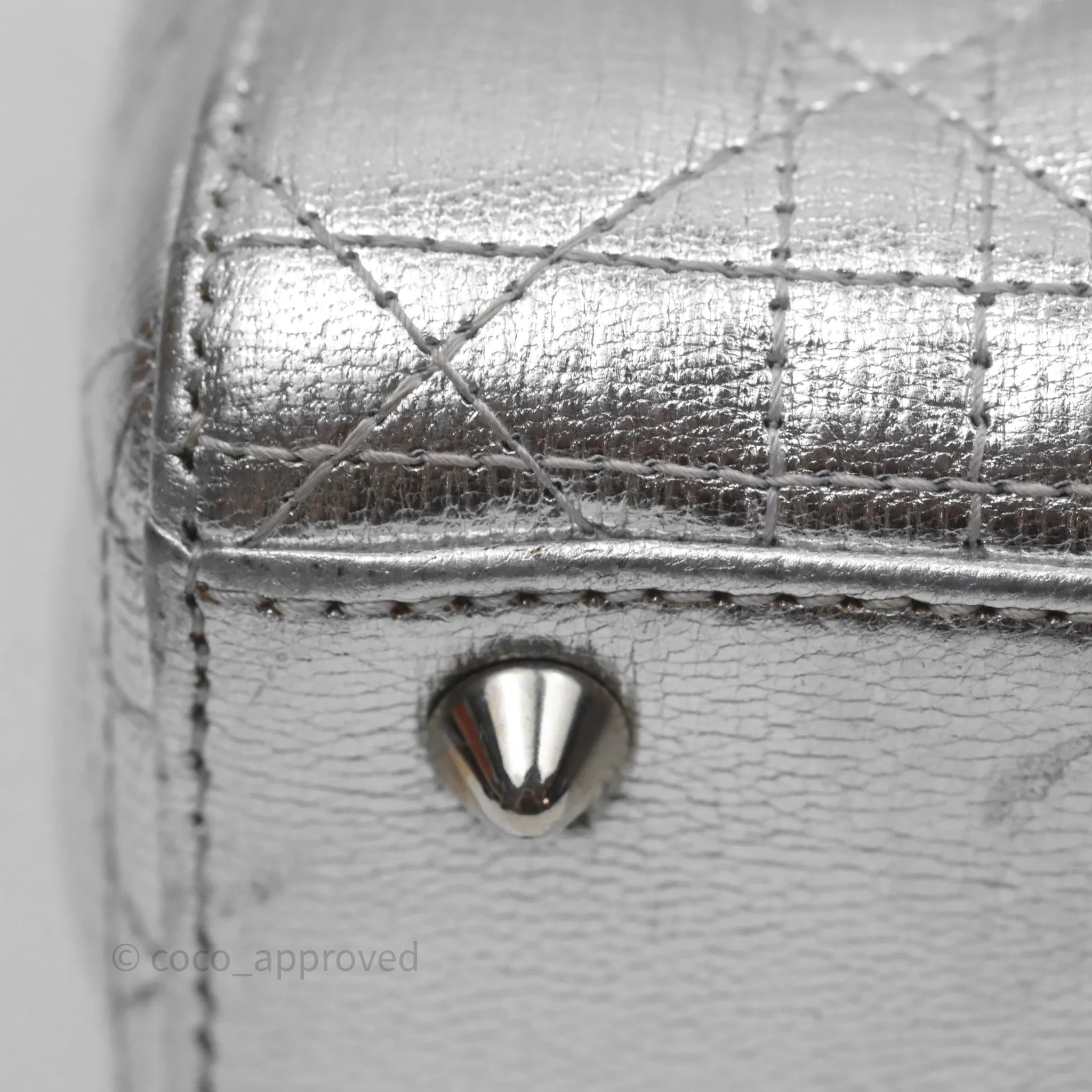 Christian Dior Small Lady Dior My ABCDior Silver Metallic Grained Calfskin Cannage
