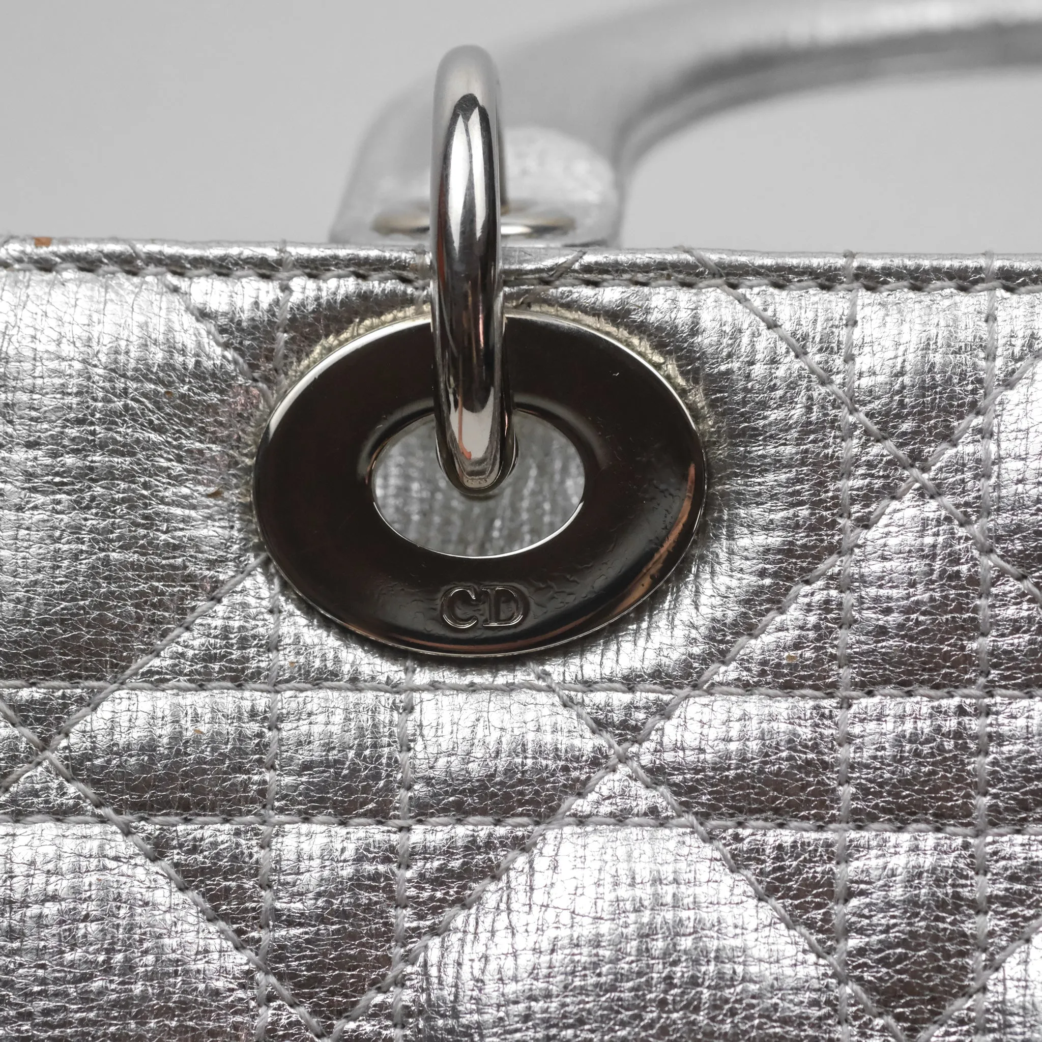 Christian Dior Small Lady Dior My ABCDior Silver Metallic Grained Calfskin Cannage