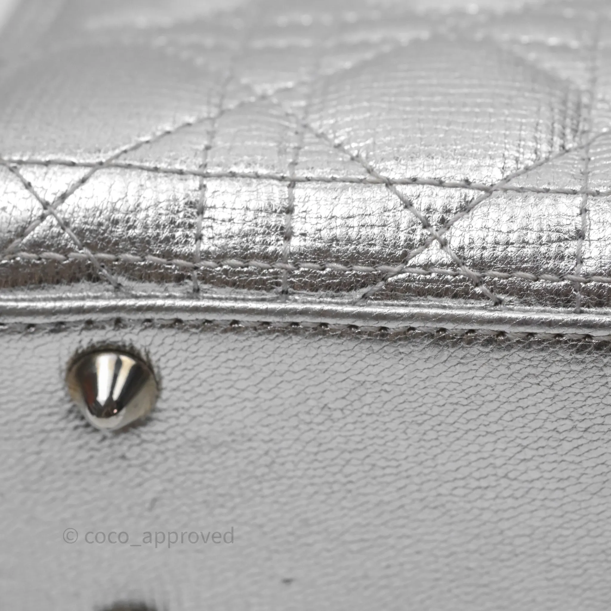 Christian Dior Small Lady Dior My ABCDior Silver Metallic Grained Calfskin Cannage