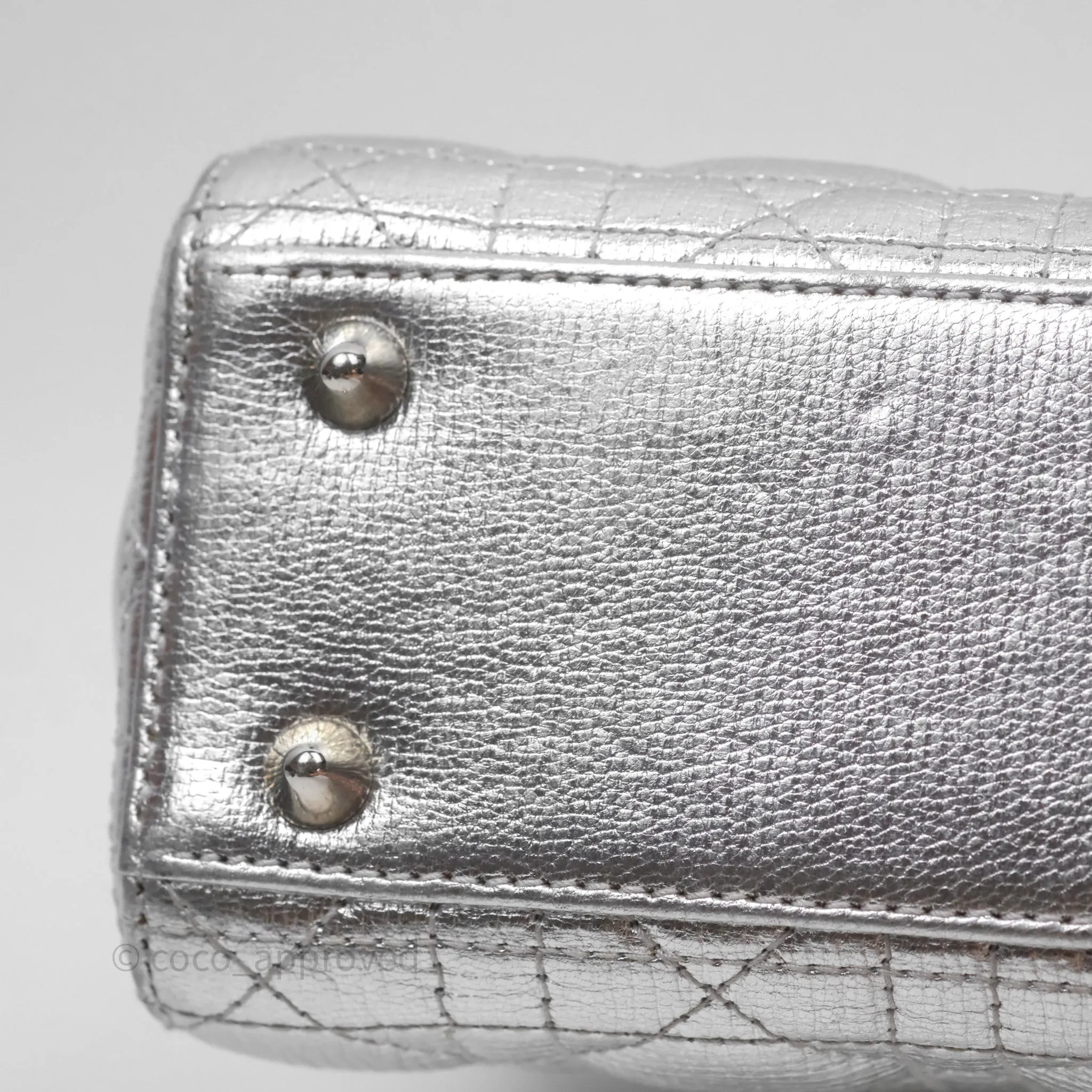 Christian Dior Small Lady Dior My ABCDior Silver Metallic Grained Calfskin Cannage