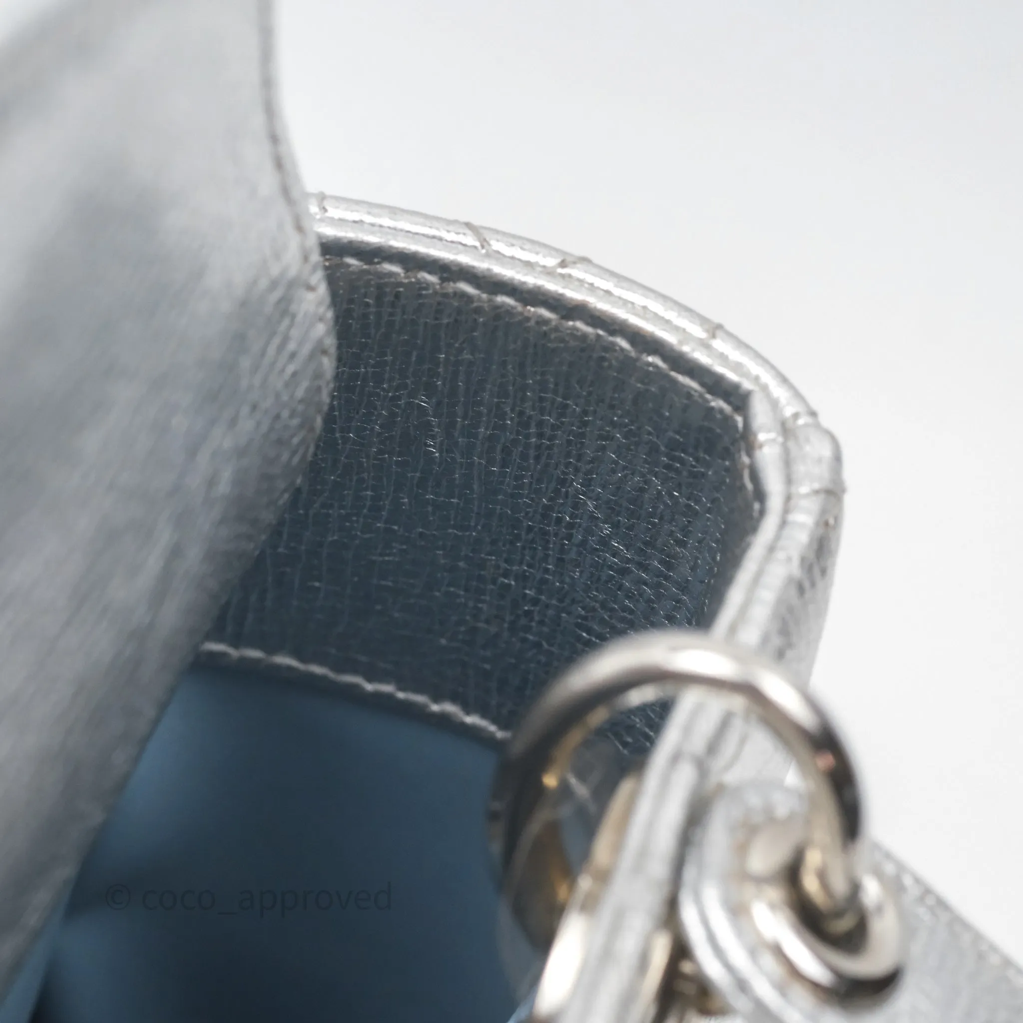 Christian Dior Small Lady Dior My ABCDior Silver Metallic Grained Calfskin Cannage