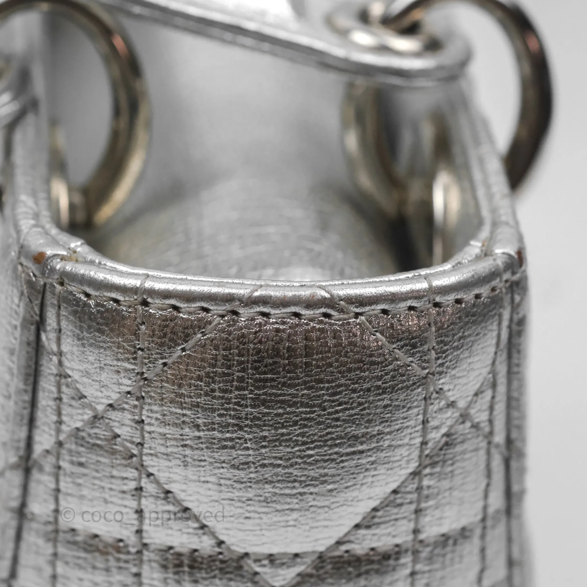 Christian Dior Small Lady Dior My ABCDior Silver Metallic Grained Calfskin Cannage