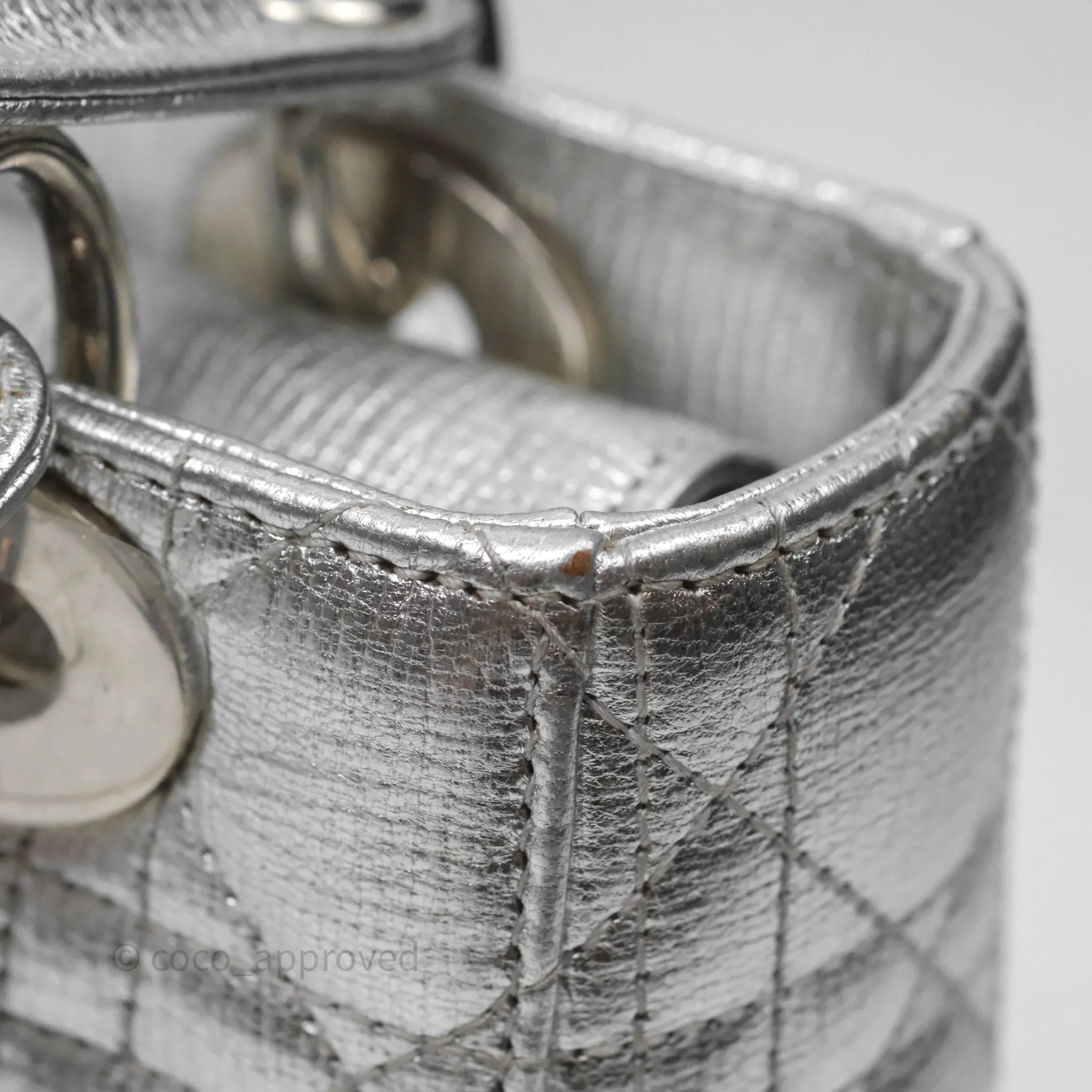Christian Dior Small Lady Dior My ABCDior Silver Metallic Grained Calfskin Cannage