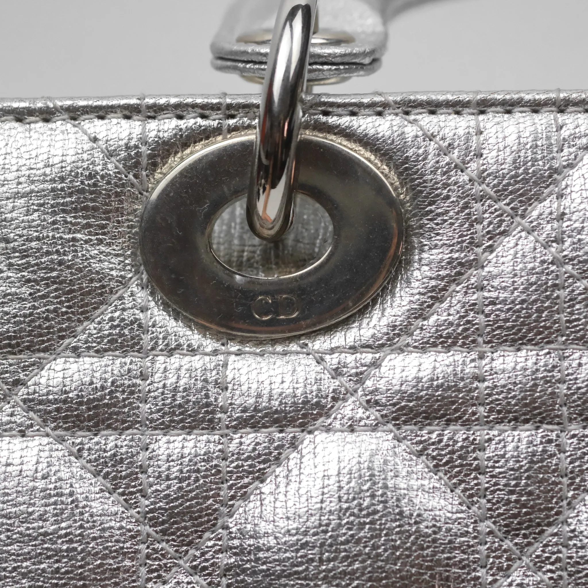 Christian Dior Small Lady Dior My ABCDior Silver Metallic Grained Calfskin Cannage