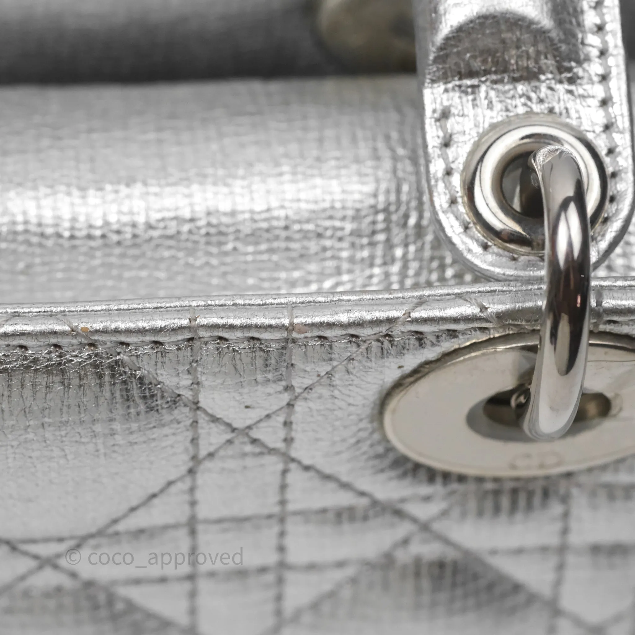 Christian Dior Small Lady Dior My ABCDior Silver Metallic Grained Calfskin Cannage