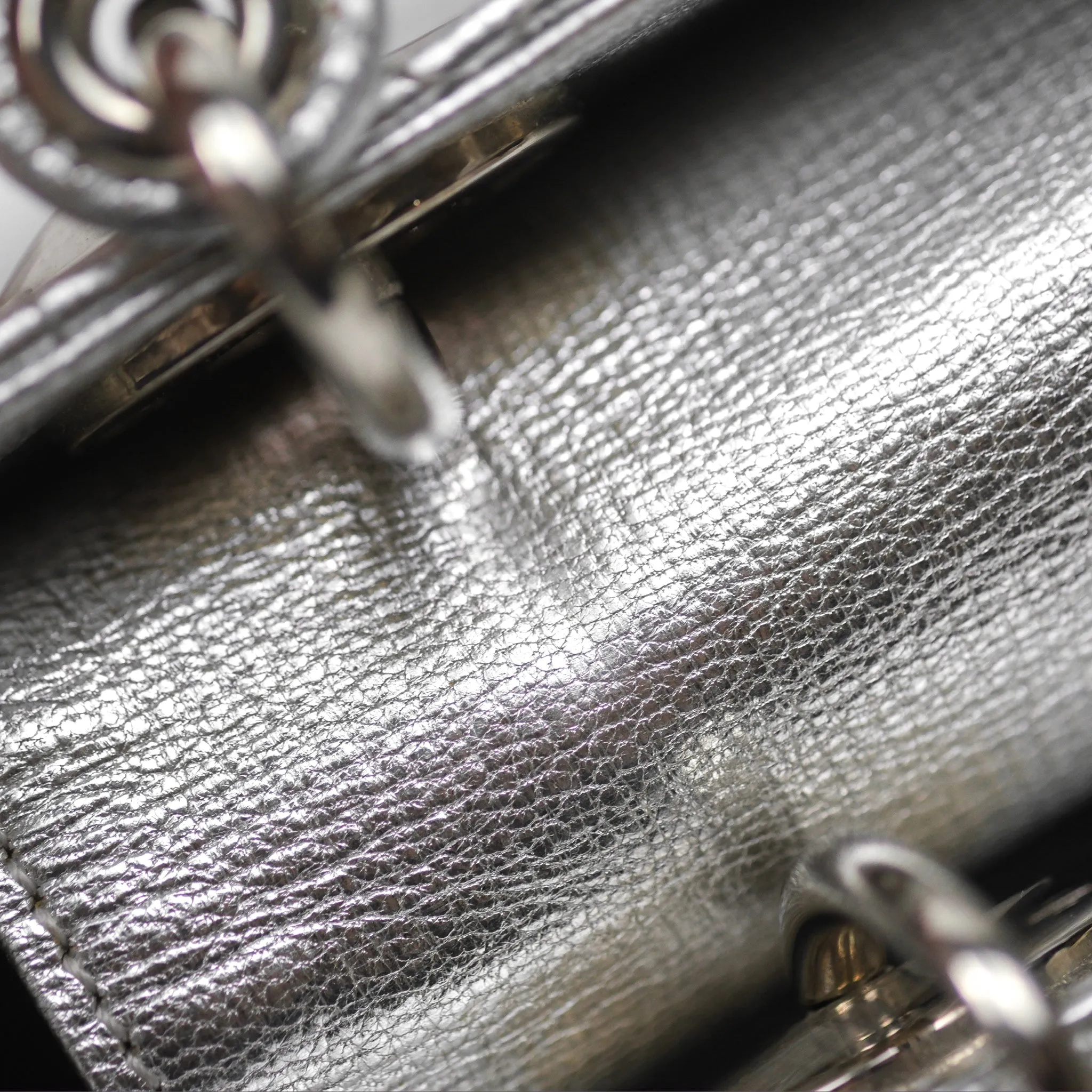Christian Dior Small Lady Dior My ABCDior Silver Metallic Grained Calfskin Cannage
