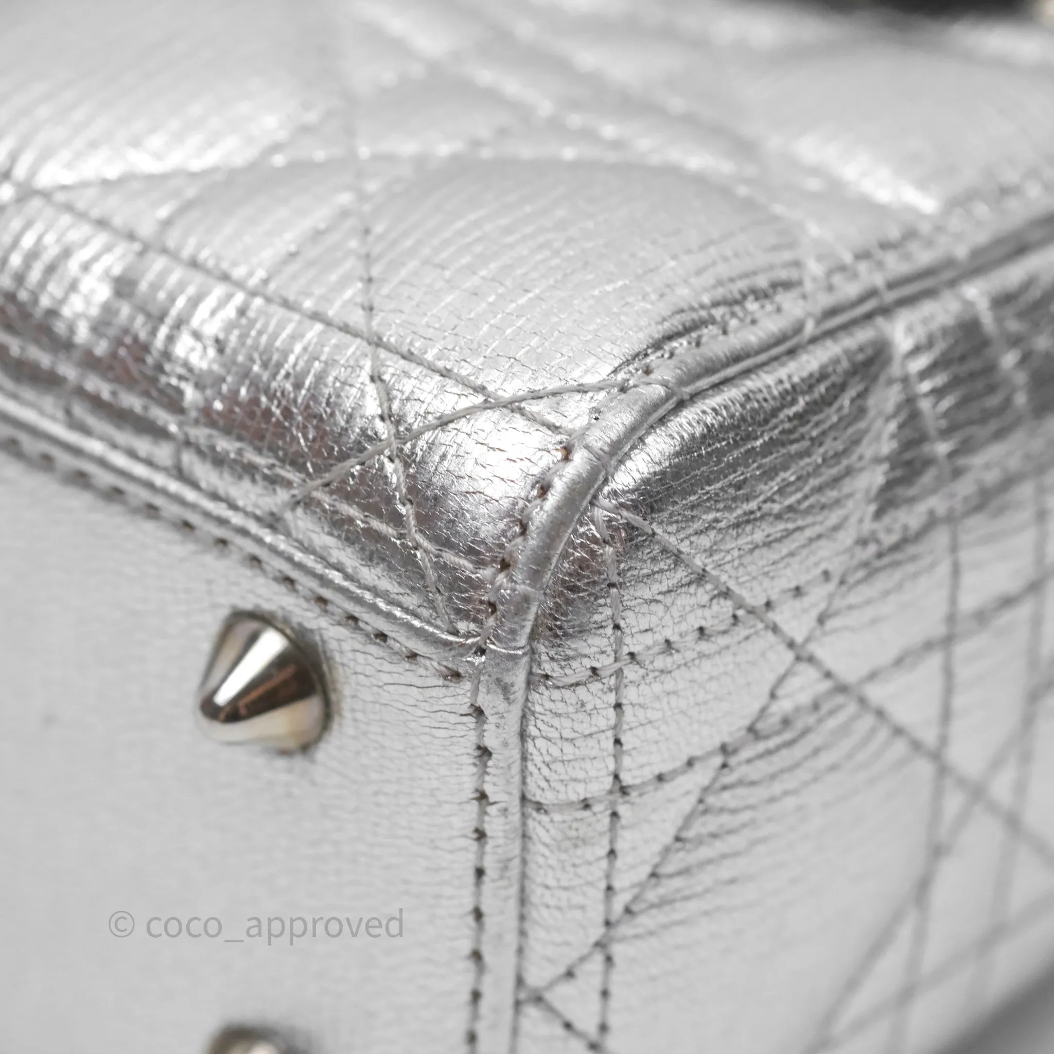 Christian Dior Small Lady Dior My ABCDior Silver Metallic Grained Calfskin Cannage