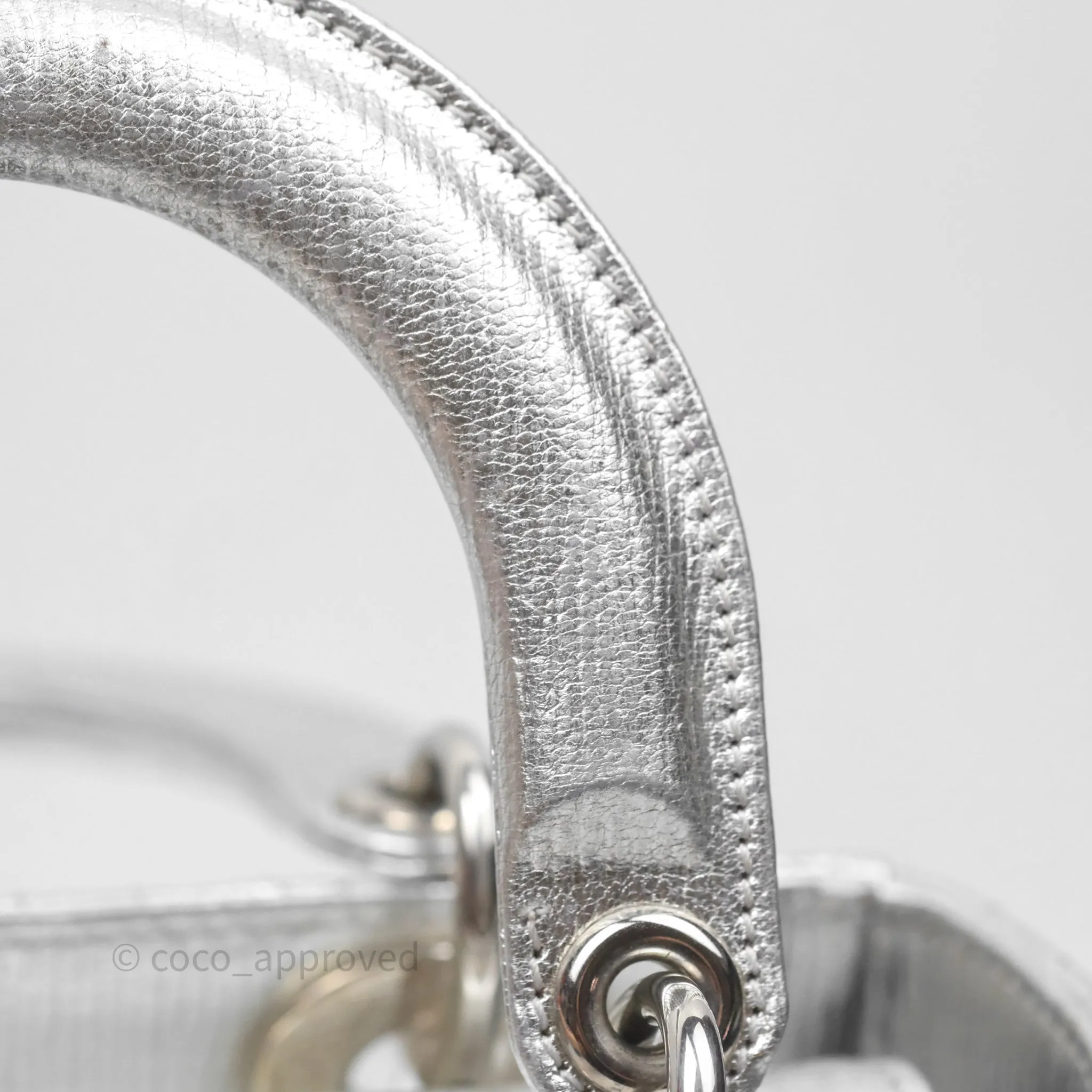Christian Dior Small Lady Dior My ABCDior Silver Metallic Grained Calfskin Cannage