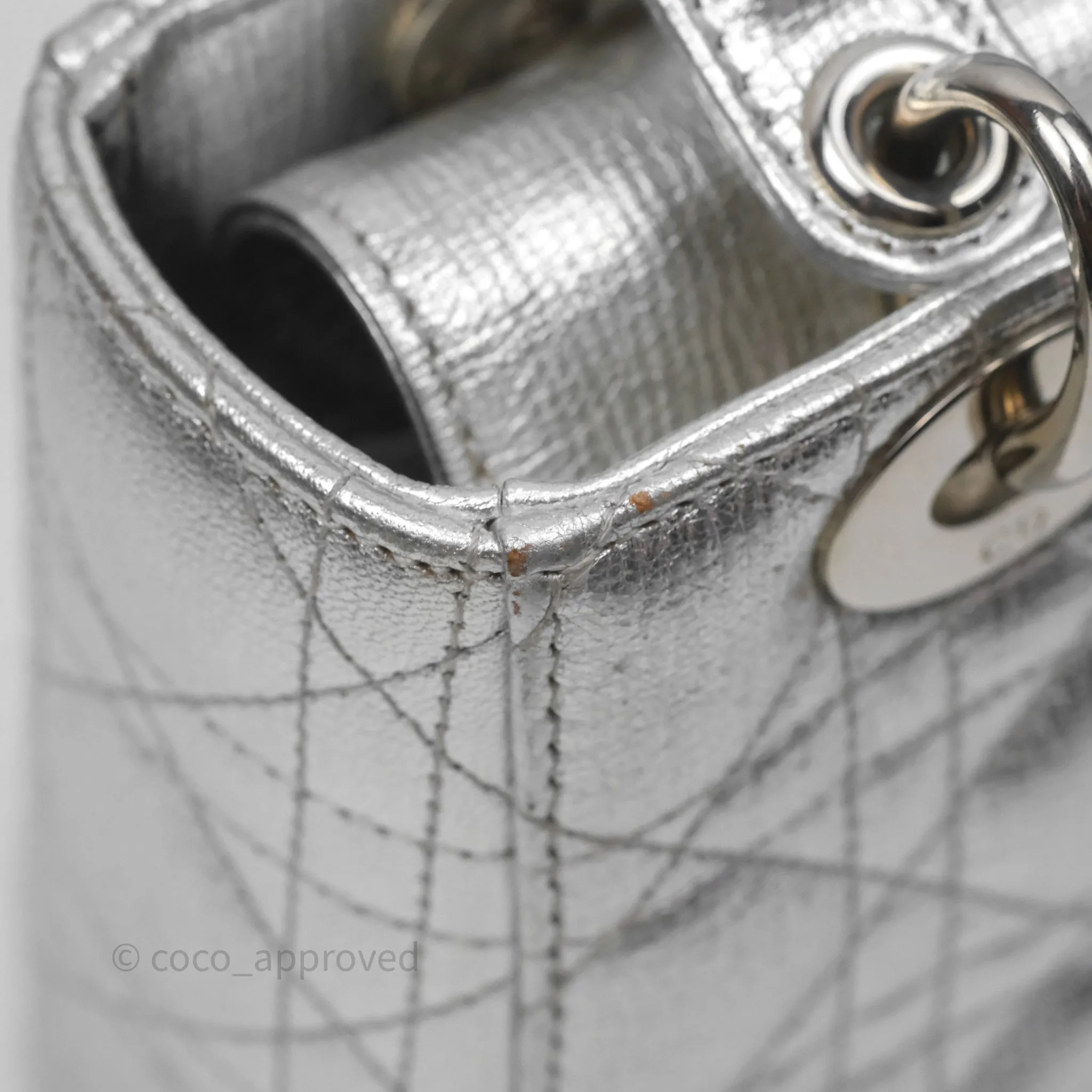 Christian Dior Small Lady Dior My ABCDior Silver Metallic Grained Calfskin Cannage