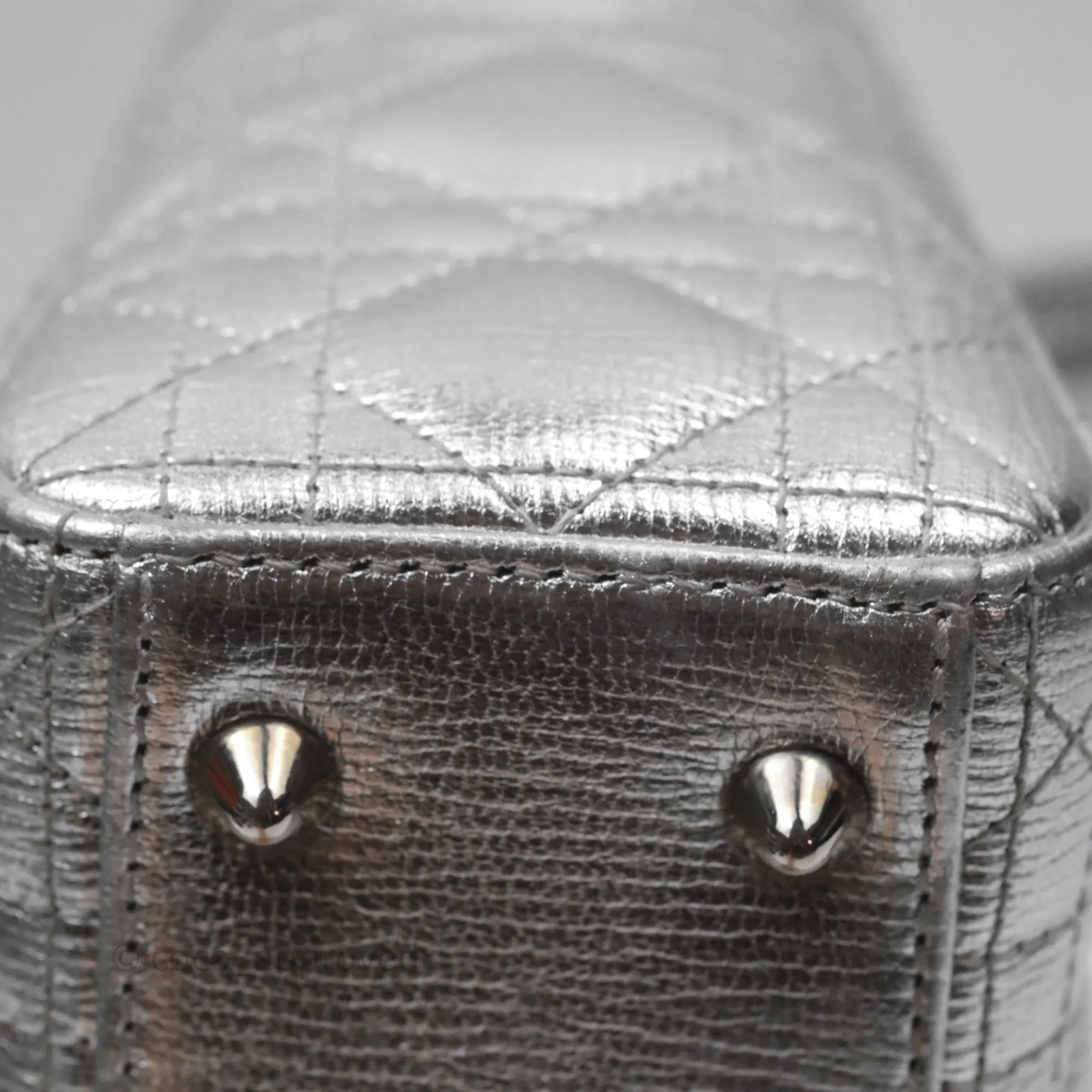 Christian Dior Small Lady Dior My ABCDior Silver Metallic Grained Calfskin Cannage