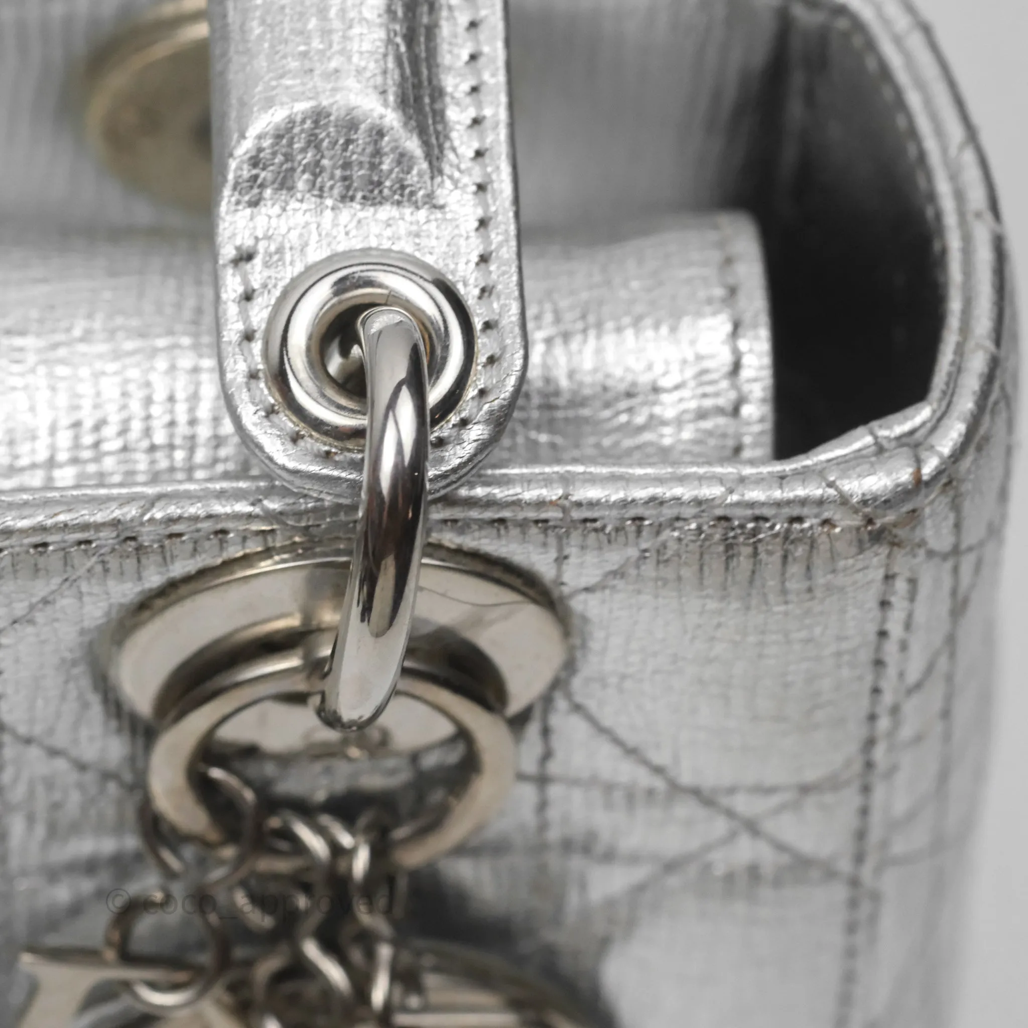 Christian Dior Small Lady Dior My ABCDior Silver Metallic Grained Calfskin Cannage