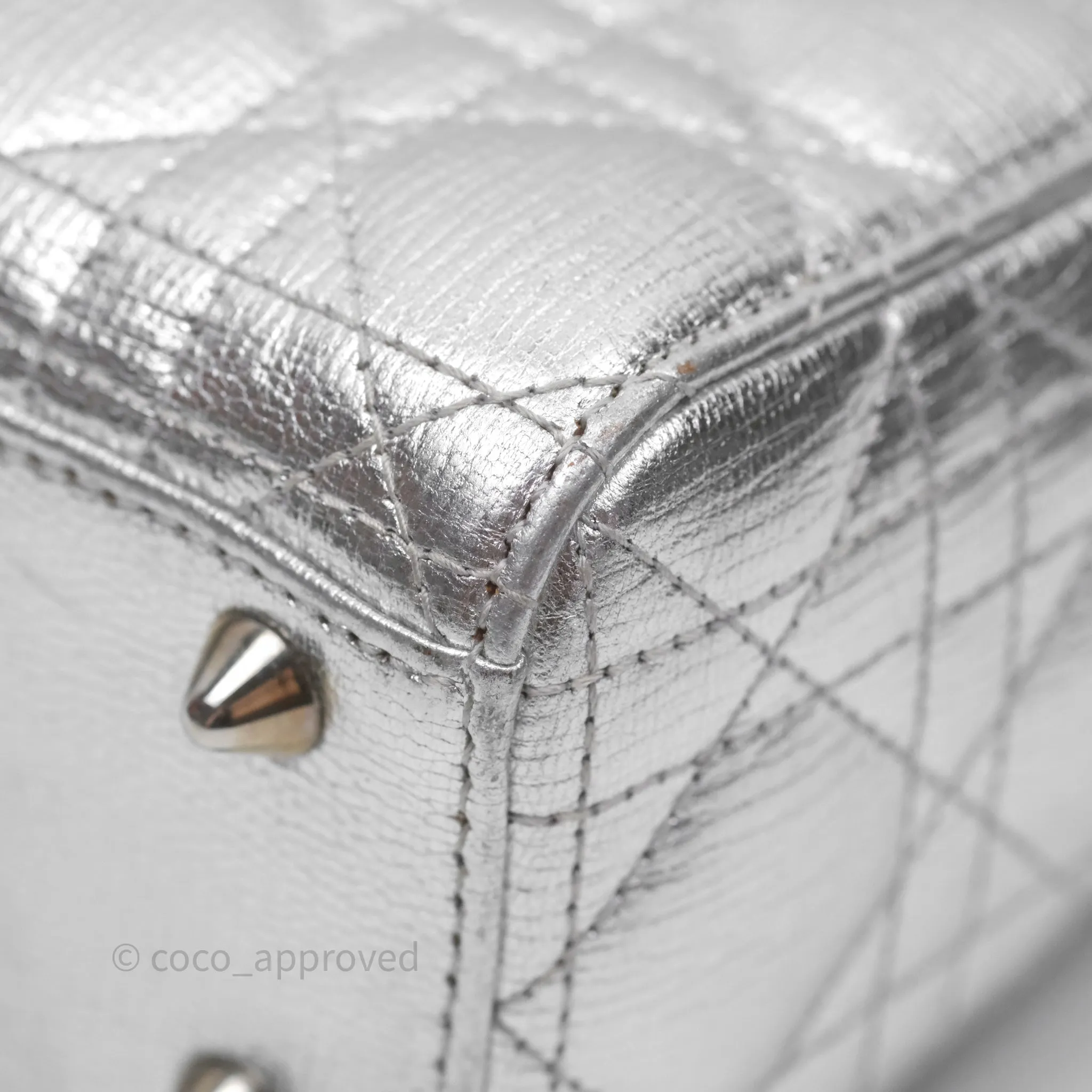 Christian Dior Small Lady Dior My ABCDior Silver Metallic Grained Calfskin Cannage