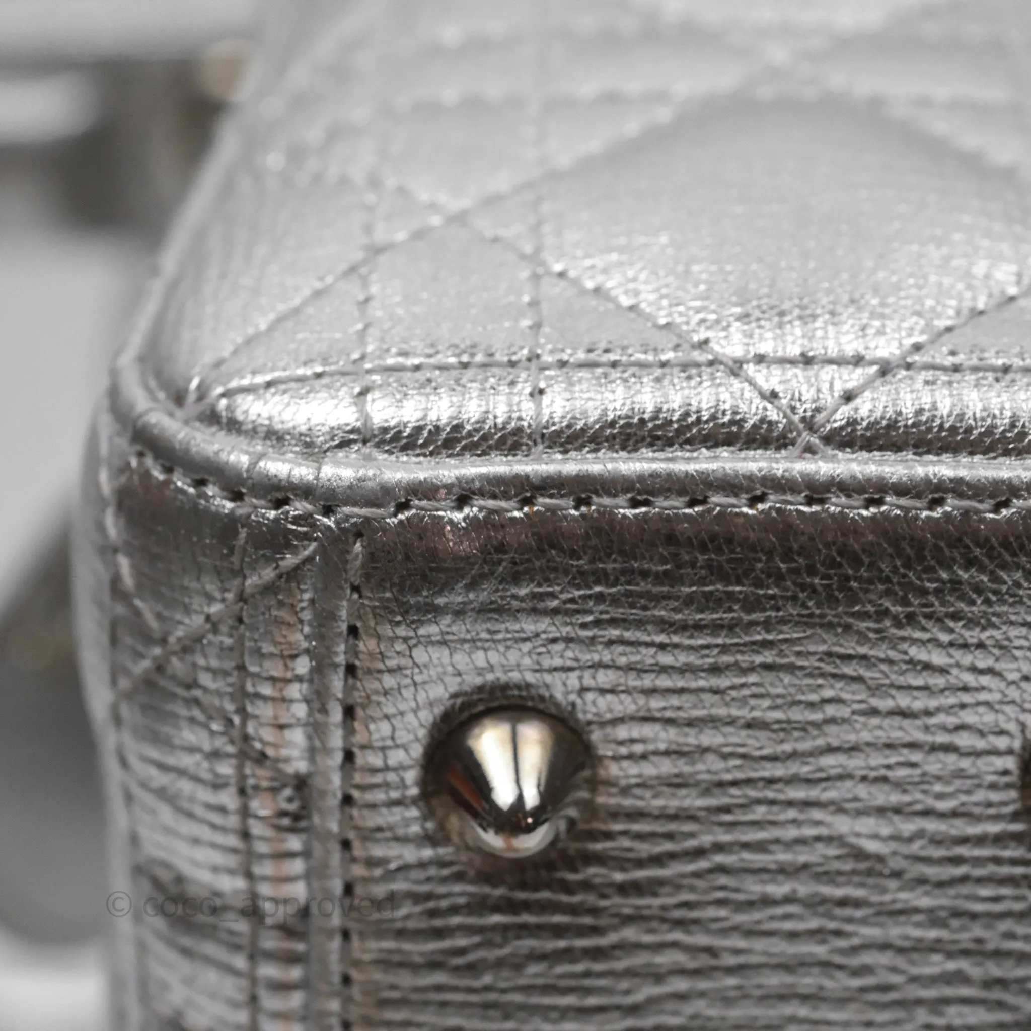 Christian Dior Small Lady Dior My ABCDior Silver Metallic Grained Calfskin Cannage