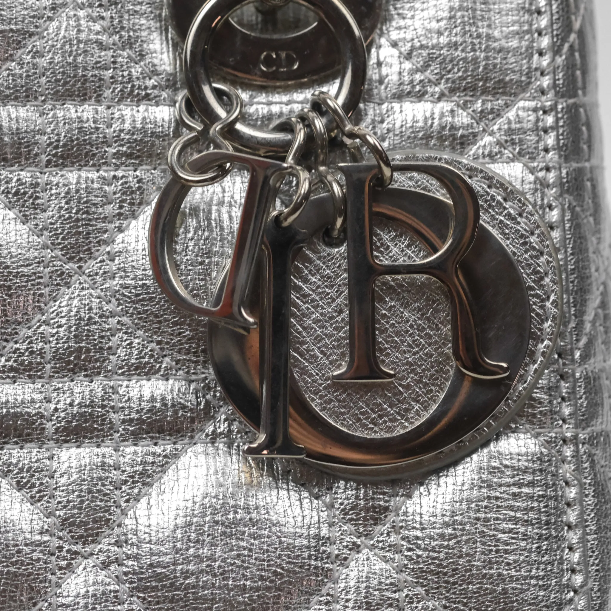 Christian Dior Small Lady Dior My ABCDior Silver Metallic Grained Calfskin Cannage