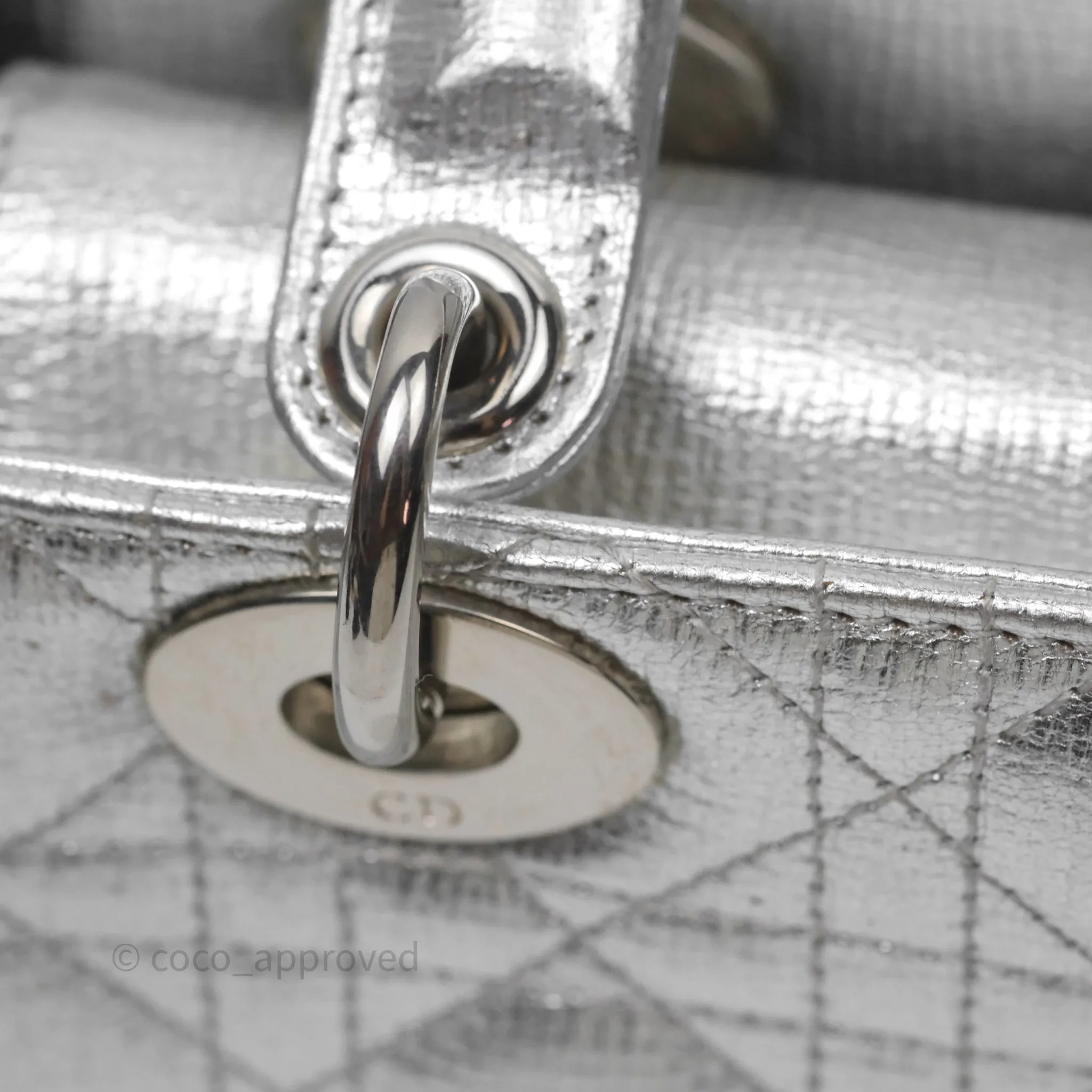 Christian Dior Small Lady Dior My ABCDior Silver Metallic Grained Calfskin Cannage