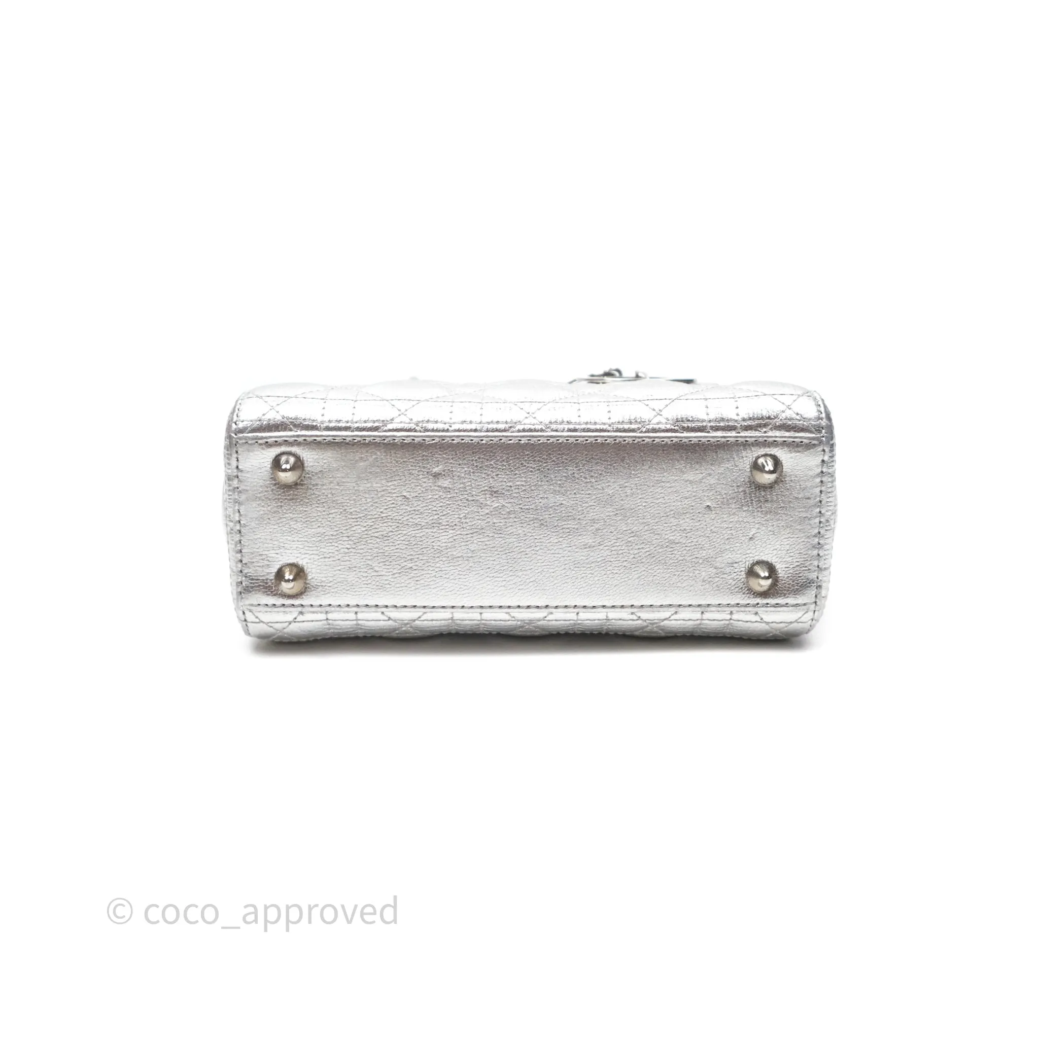 Christian Dior Small Lady Dior My ABCDior Silver Metallic Grained Calfskin Cannage