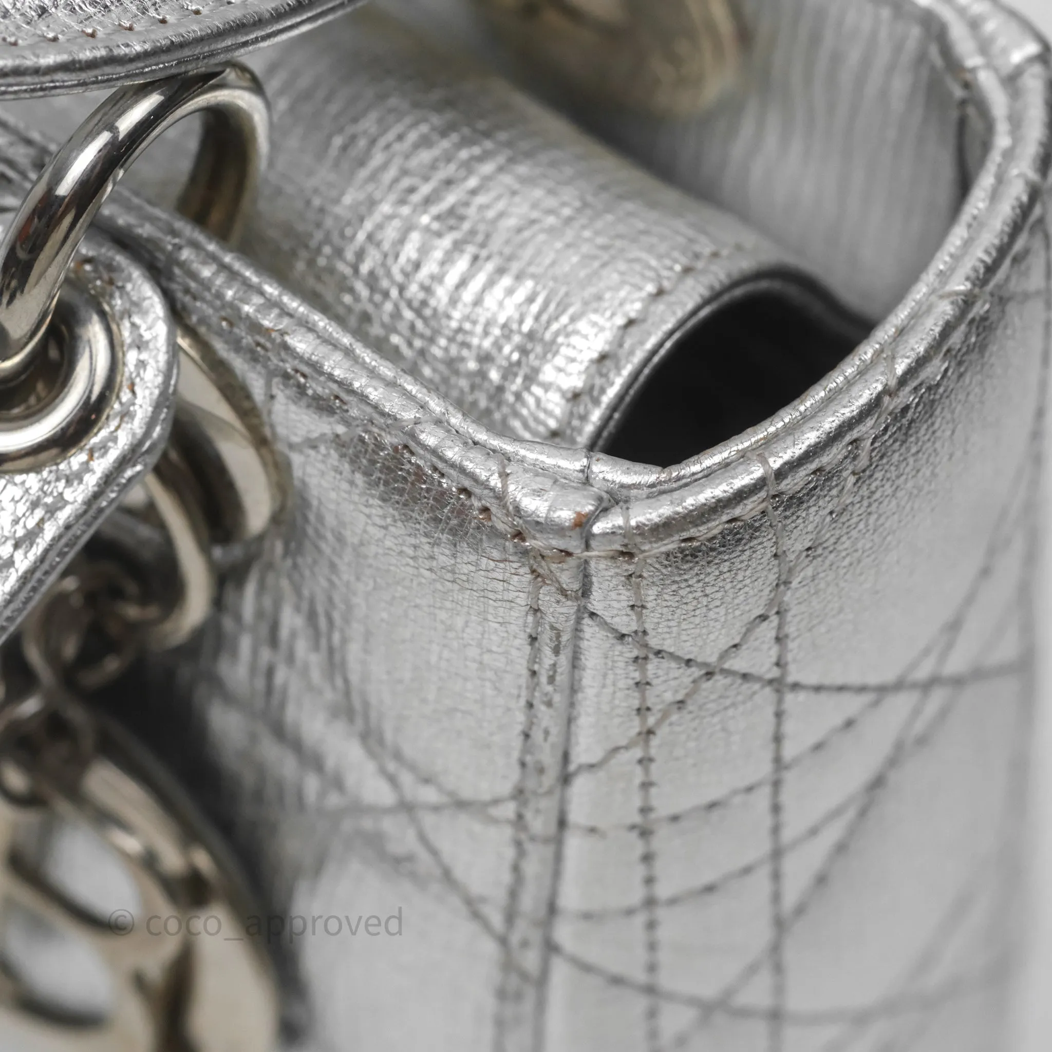 Christian Dior Small Lady Dior My ABCDior Silver Metallic Grained Calfskin Cannage