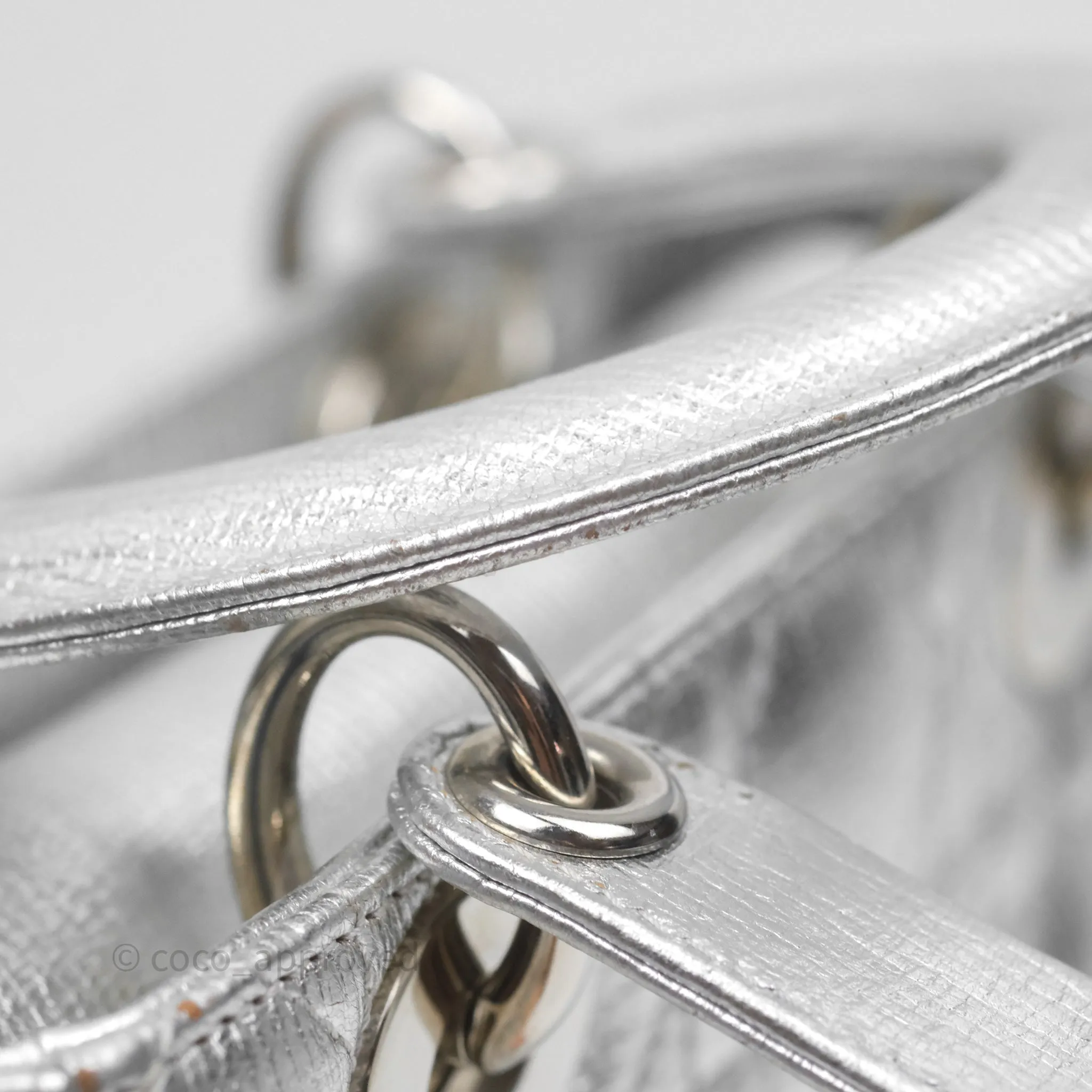 Christian Dior Small Lady Dior My ABCDior Silver Metallic Grained Calfskin Cannage