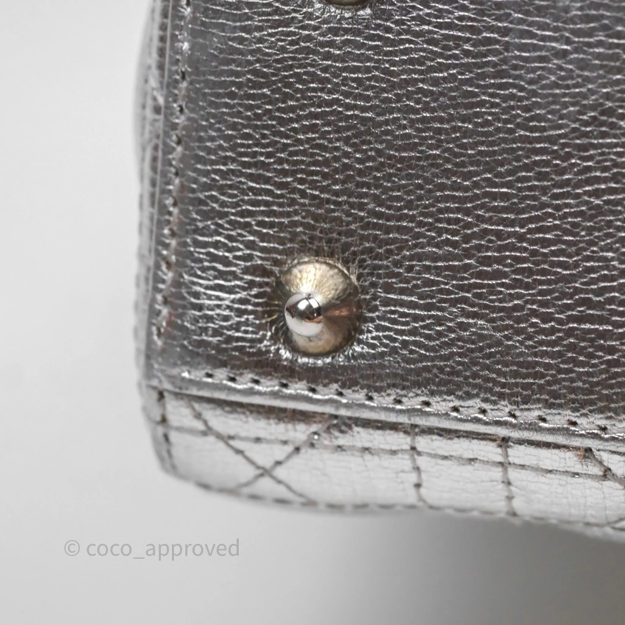 Christian Dior Small Lady Dior My ABCDior Silver Metallic Grained Calfskin Cannage