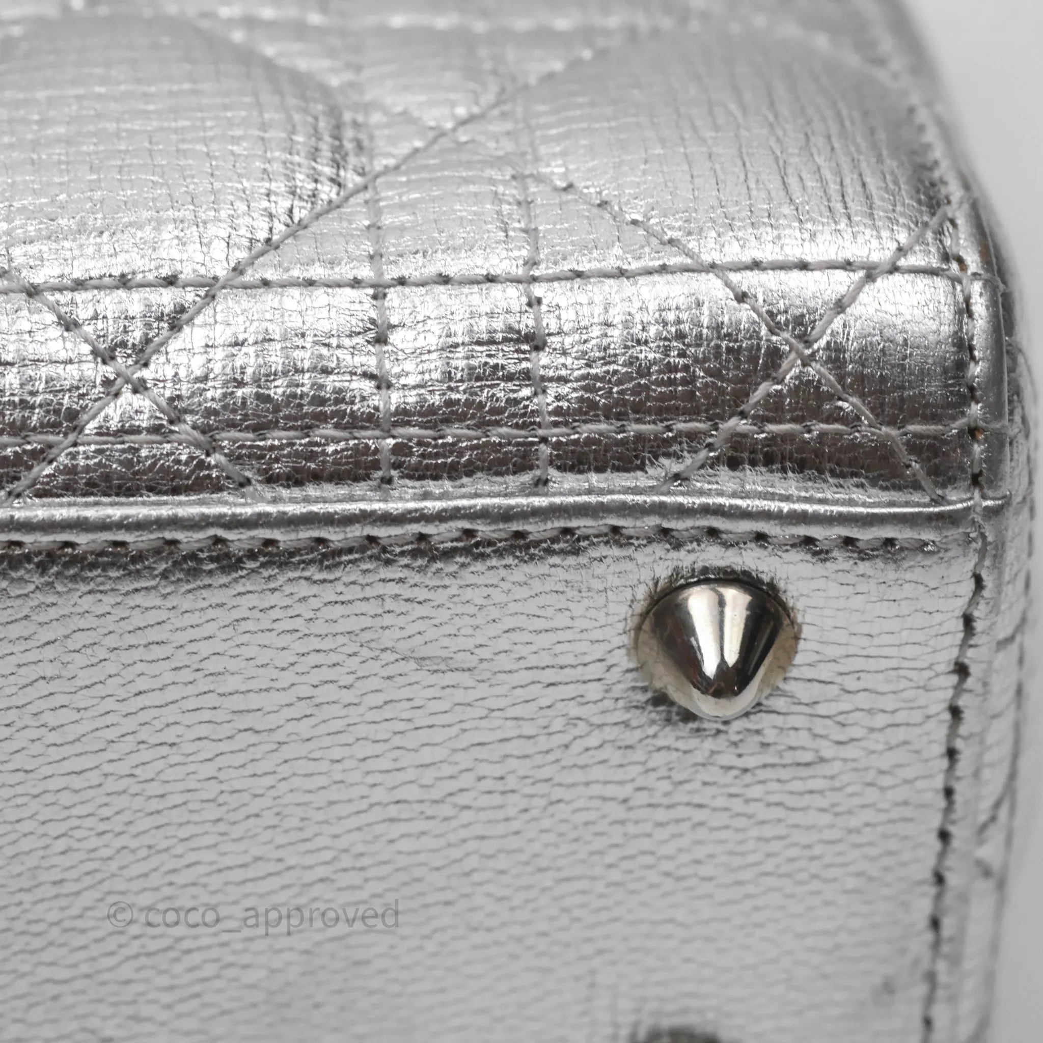 Christian Dior Small Lady Dior My ABCDior Silver Metallic Grained Calfskin Cannage