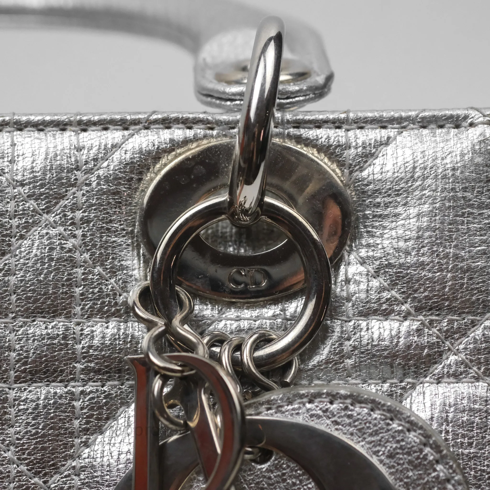 Christian Dior Small Lady Dior My ABCDior Silver Metallic Grained Calfskin Cannage