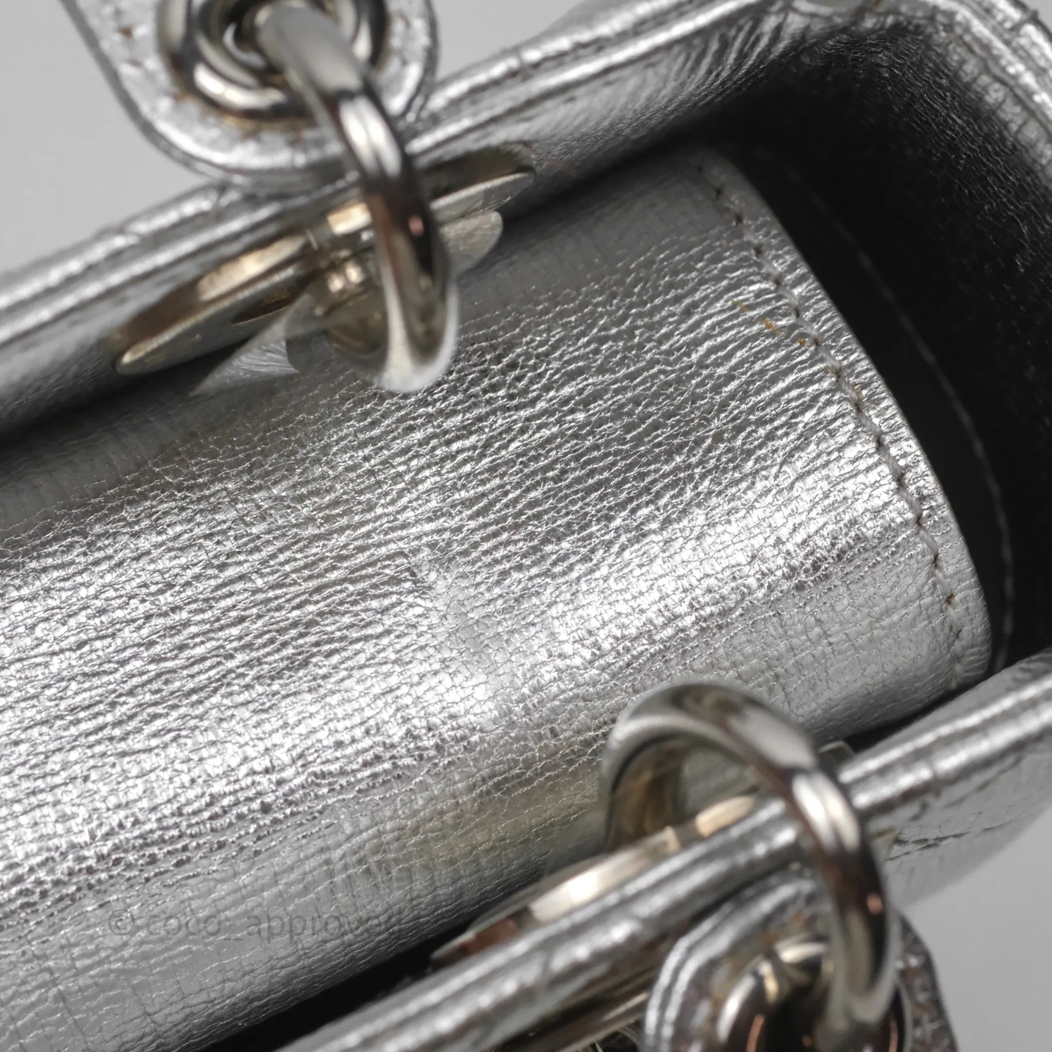 Christian Dior Small Lady Dior My ABCDior Silver Metallic Grained Calfskin Cannage