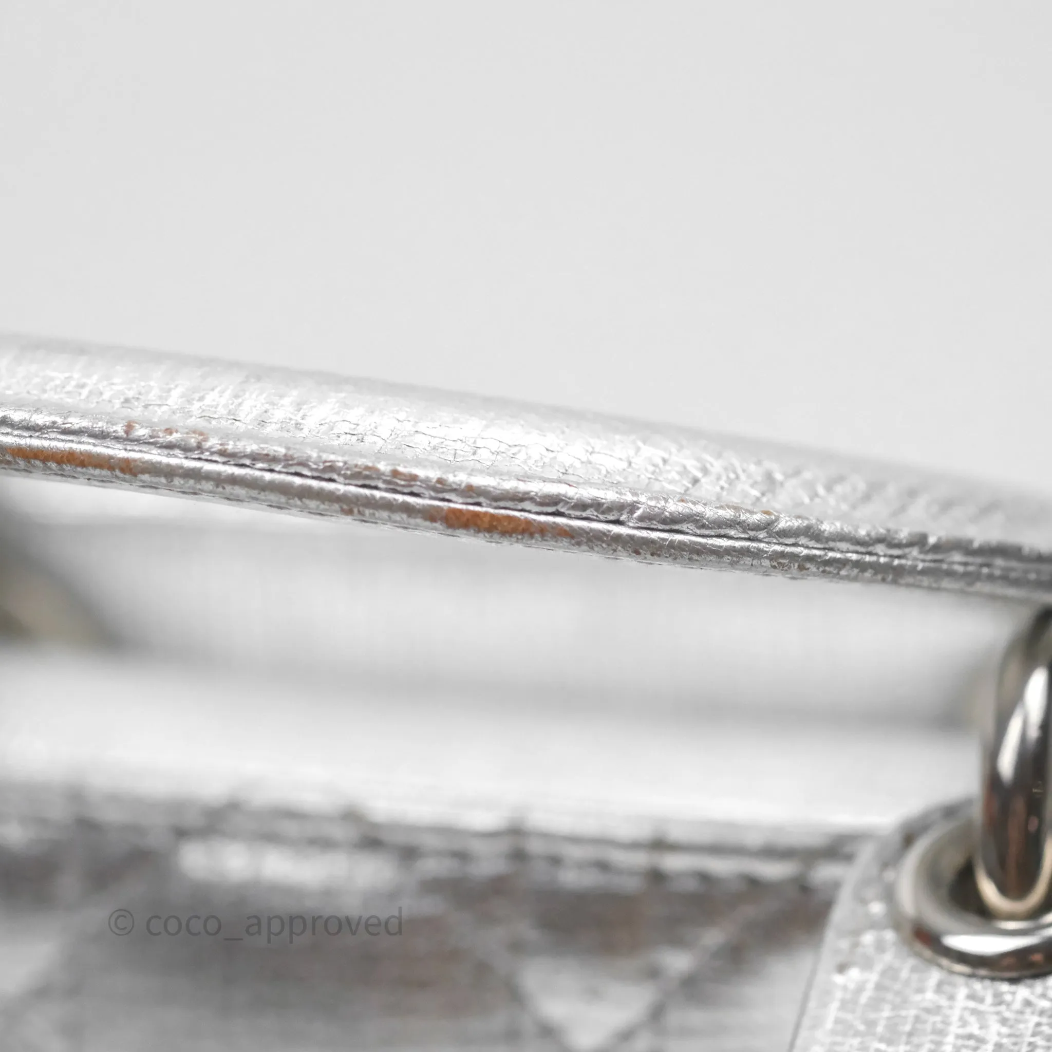 Christian Dior Small Lady Dior My ABCDior Silver Metallic Grained Calfskin Cannage
