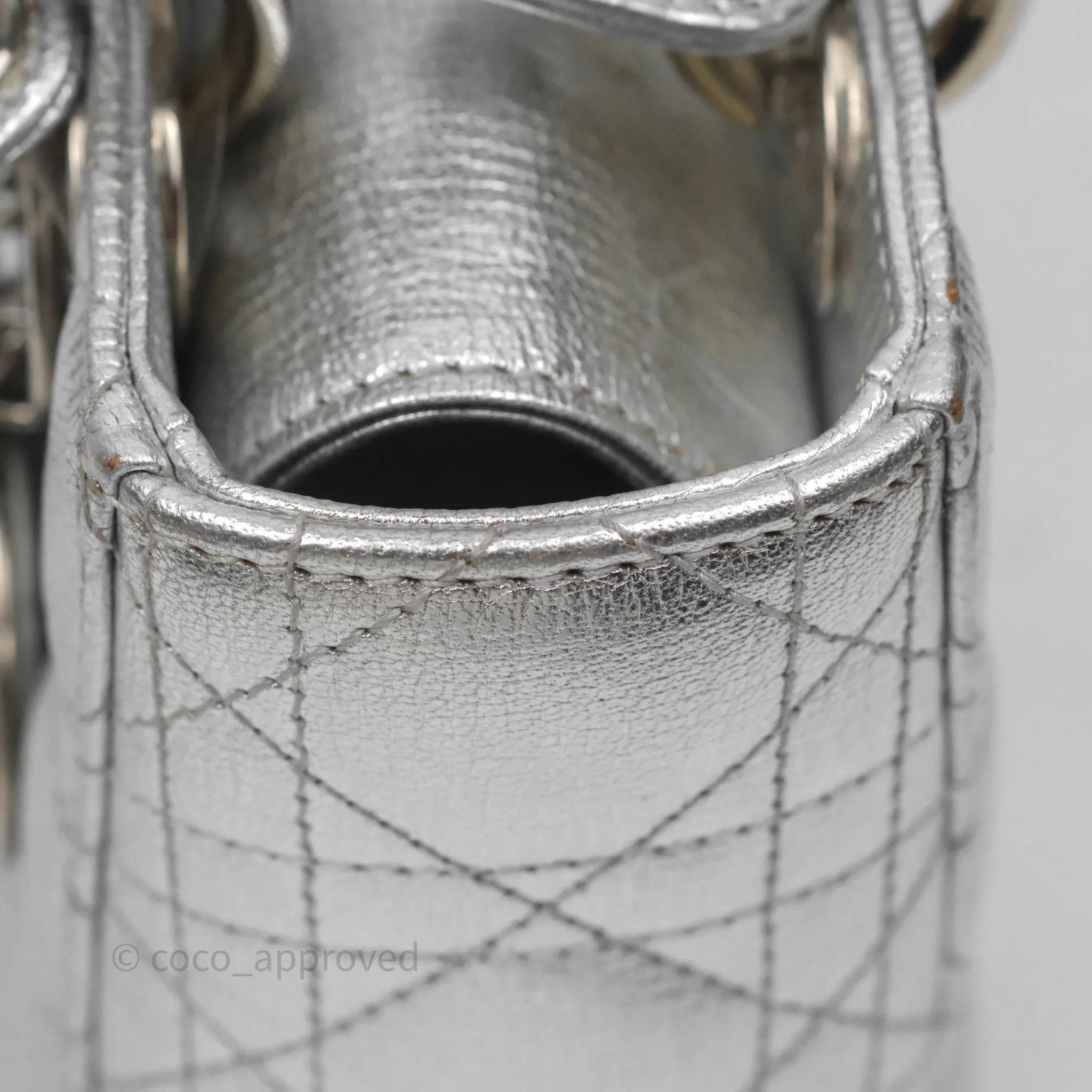 Christian Dior Small Lady Dior My ABCDior Silver Metallic Grained Calfskin Cannage