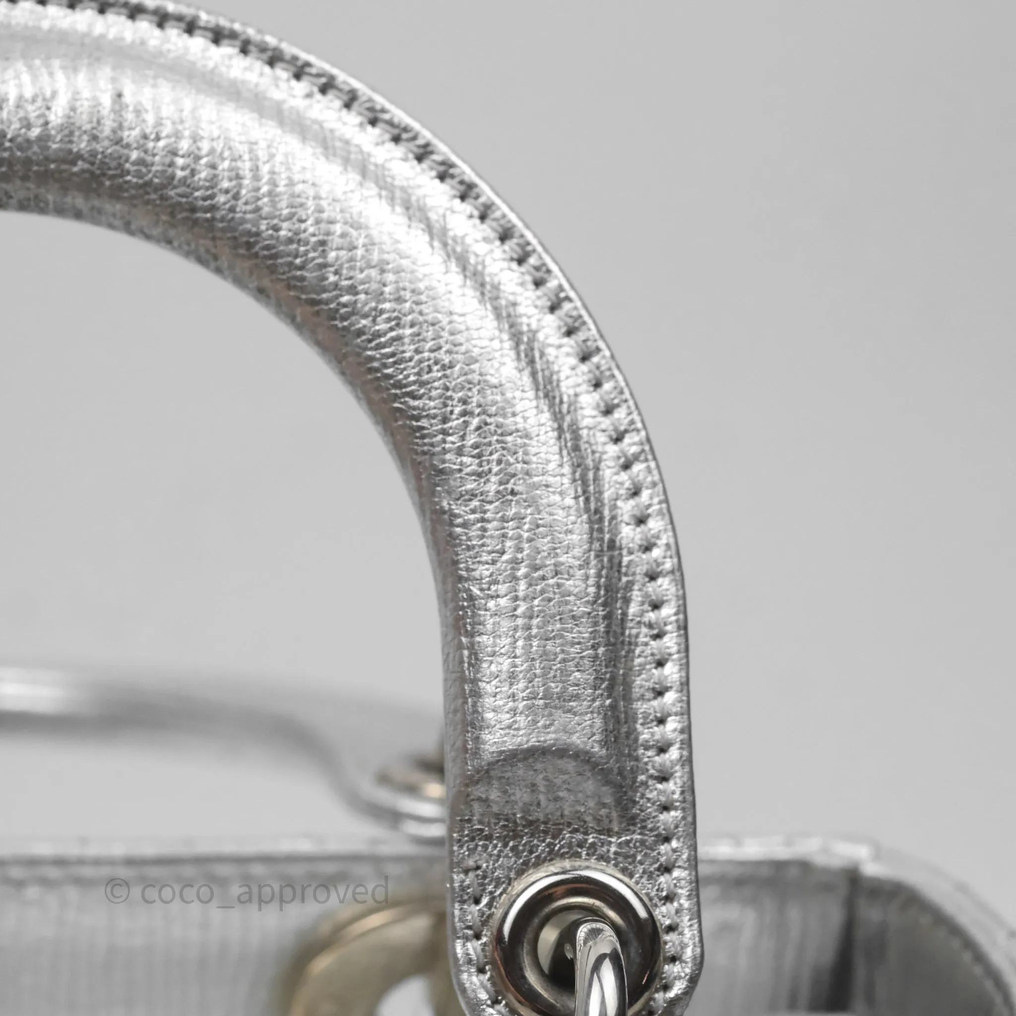 Christian Dior Small Lady Dior My ABCDior Silver Metallic Grained Calfskin Cannage