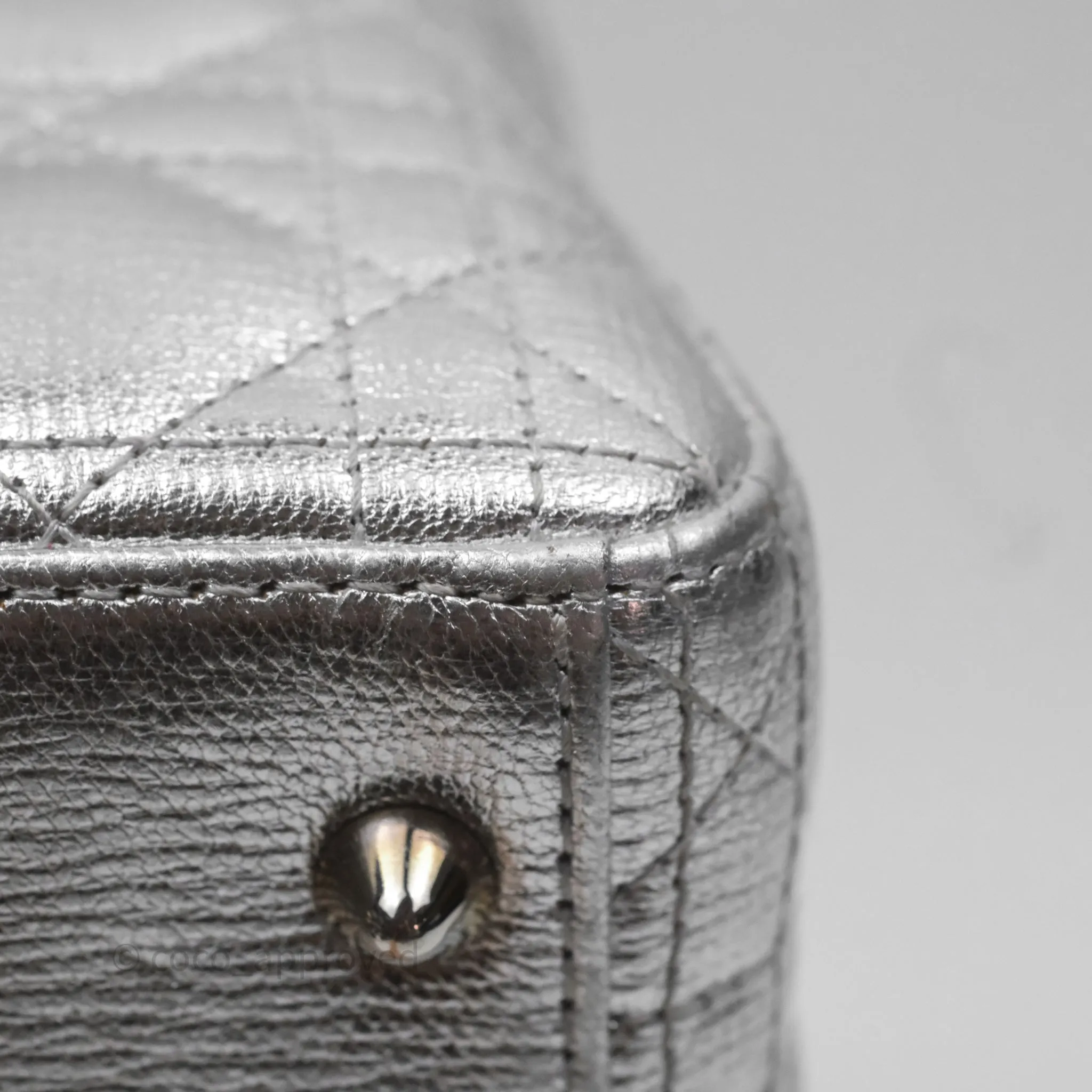 Christian Dior Small Lady Dior My ABCDior Silver Metallic Grained Calfskin Cannage