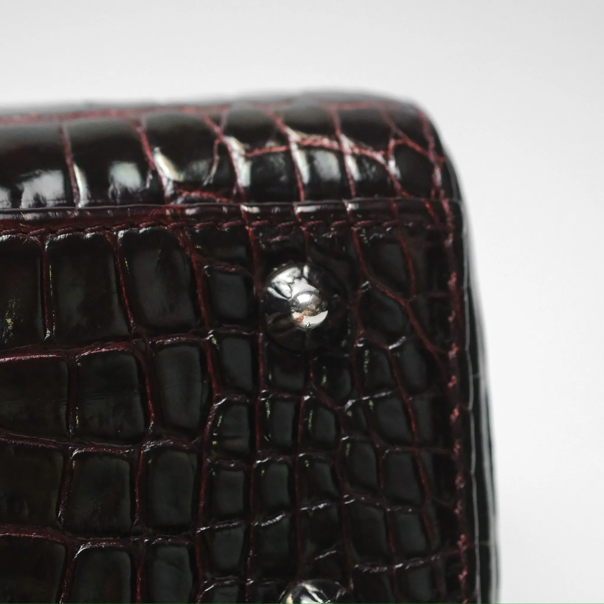 Christian Dior Small Lady Dior Shiny Crocodile Burgundy Diamond Hardware