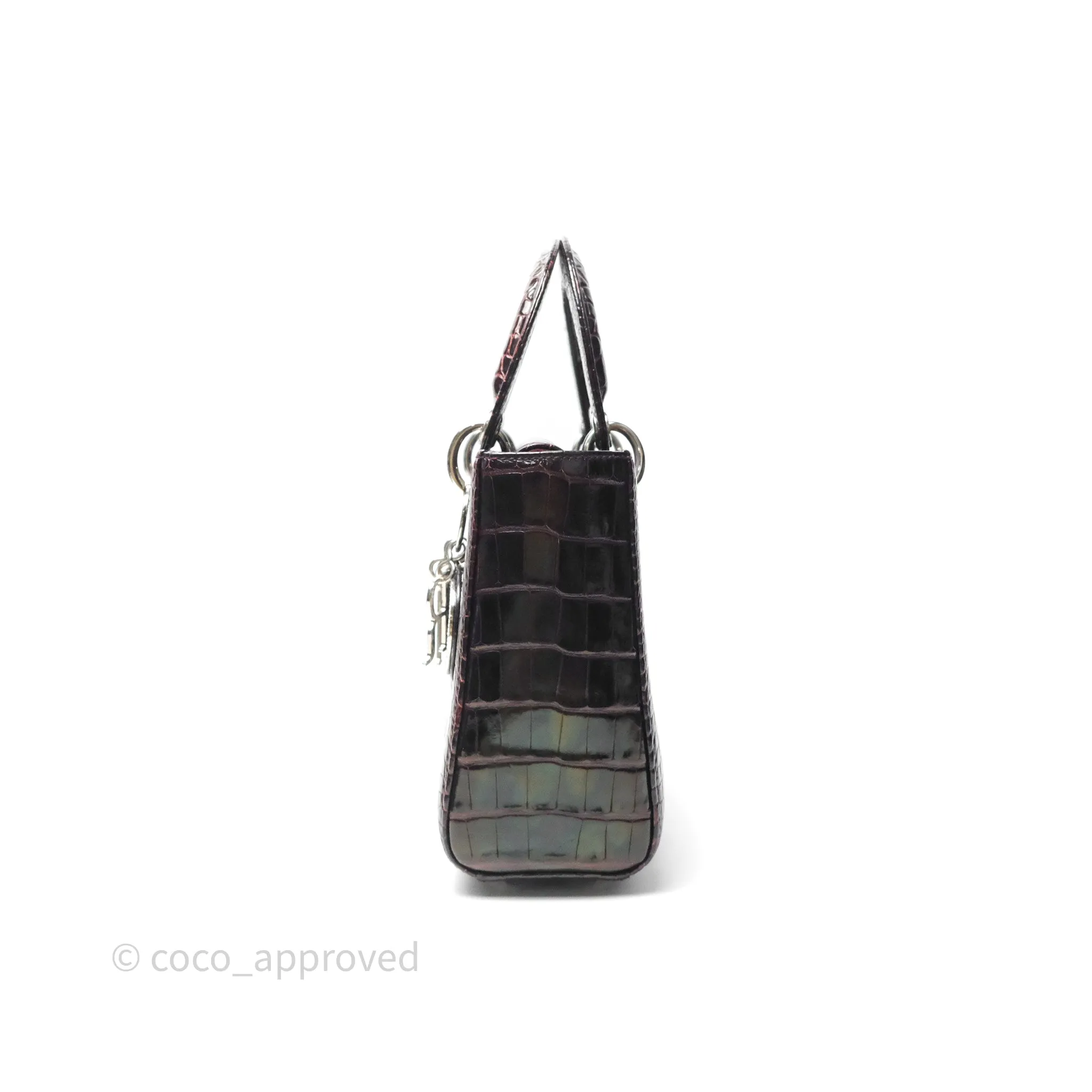 Christian Dior Small Lady Dior Shiny Crocodile Burgundy Diamond Hardware