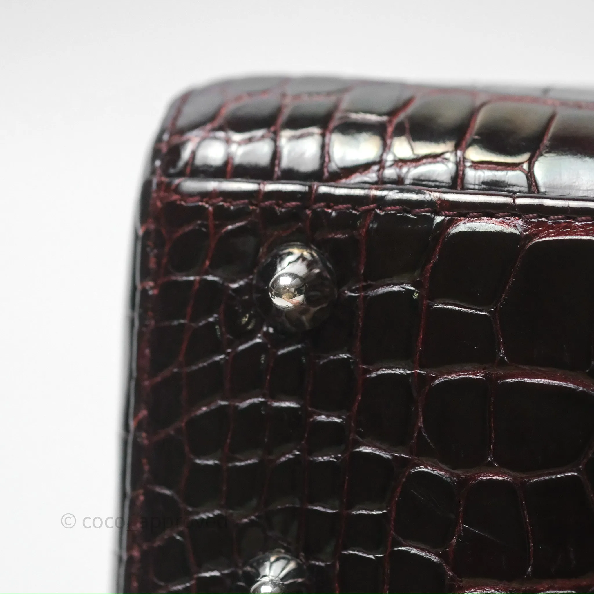 Christian Dior Small Lady Dior Shiny Crocodile Burgundy Diamond Hardware
