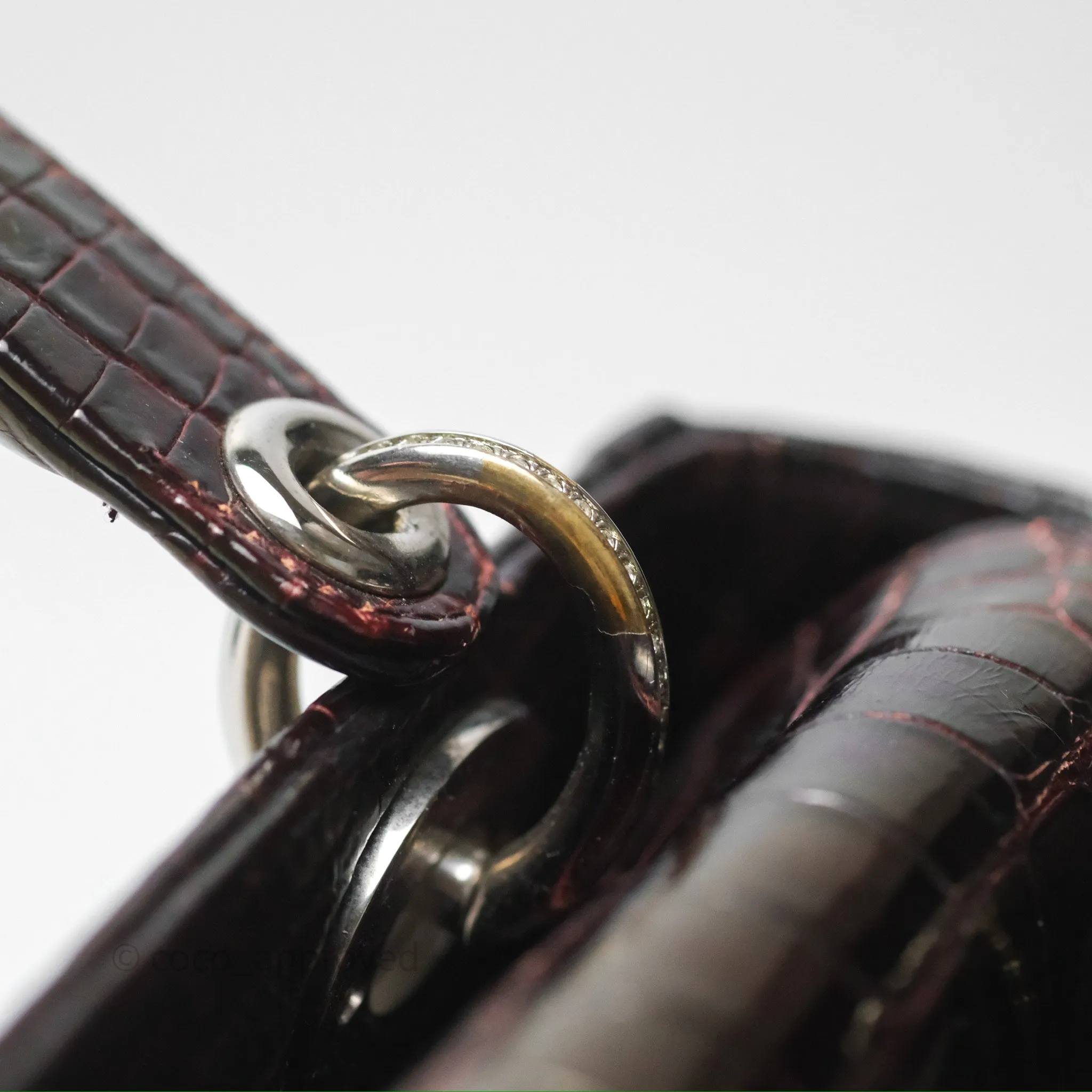 Christian Dior Small Lady Dior Shiny Crocodile Burgundy Diamond Hardware