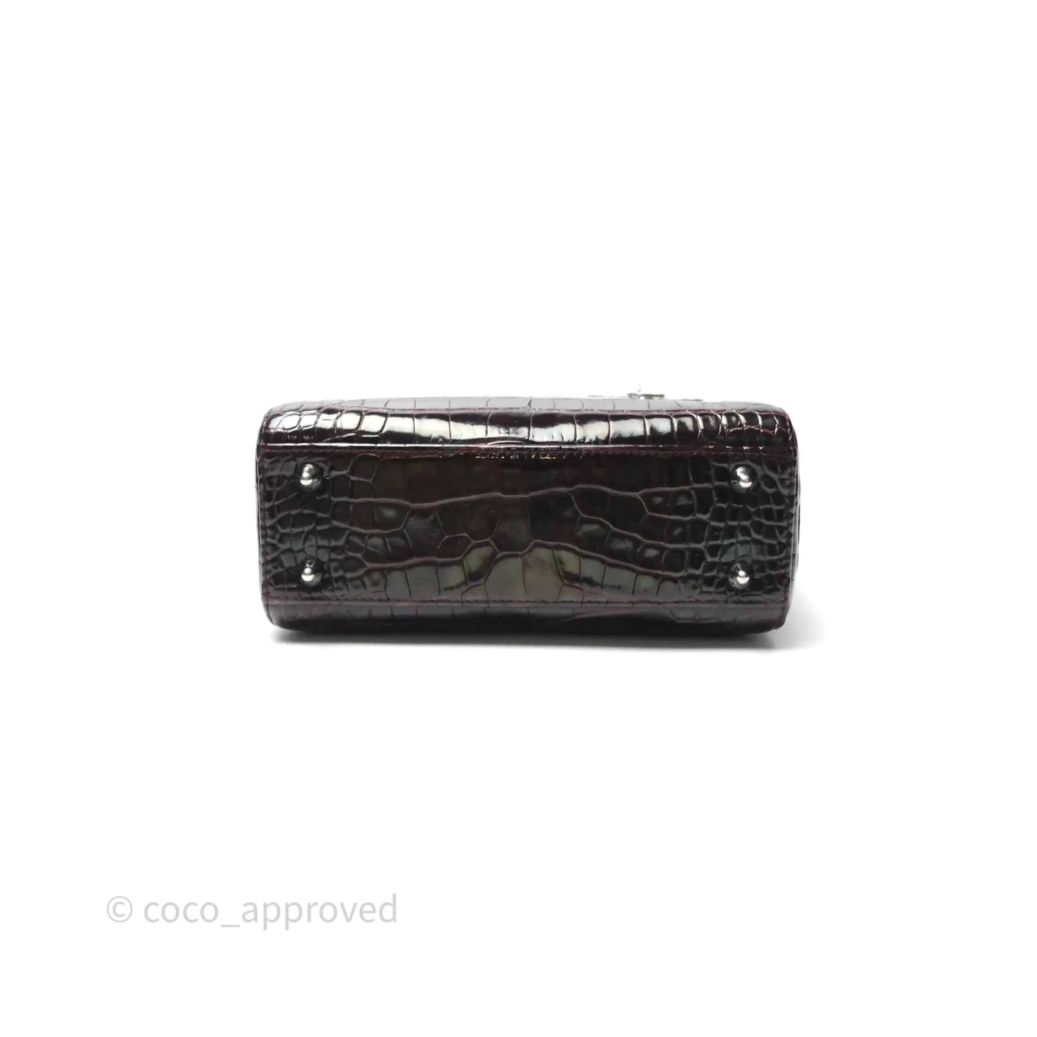 Christian Dior Small Lady Dior Shiny Crocodile Burgundy Diamond Hardware