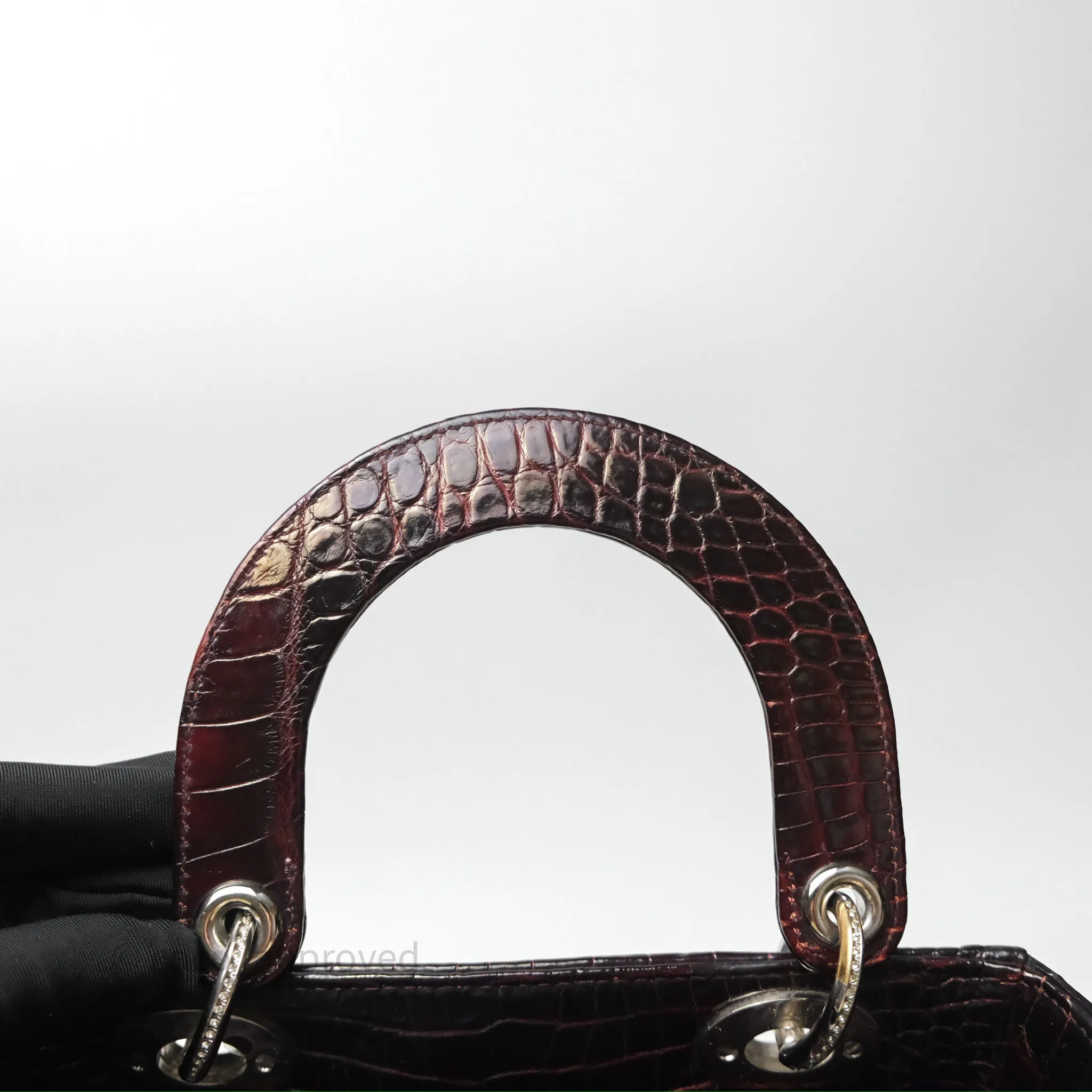 Christian Dior Small Lady Dior Shiny Crocodile Burgundy Diamond Hardware
