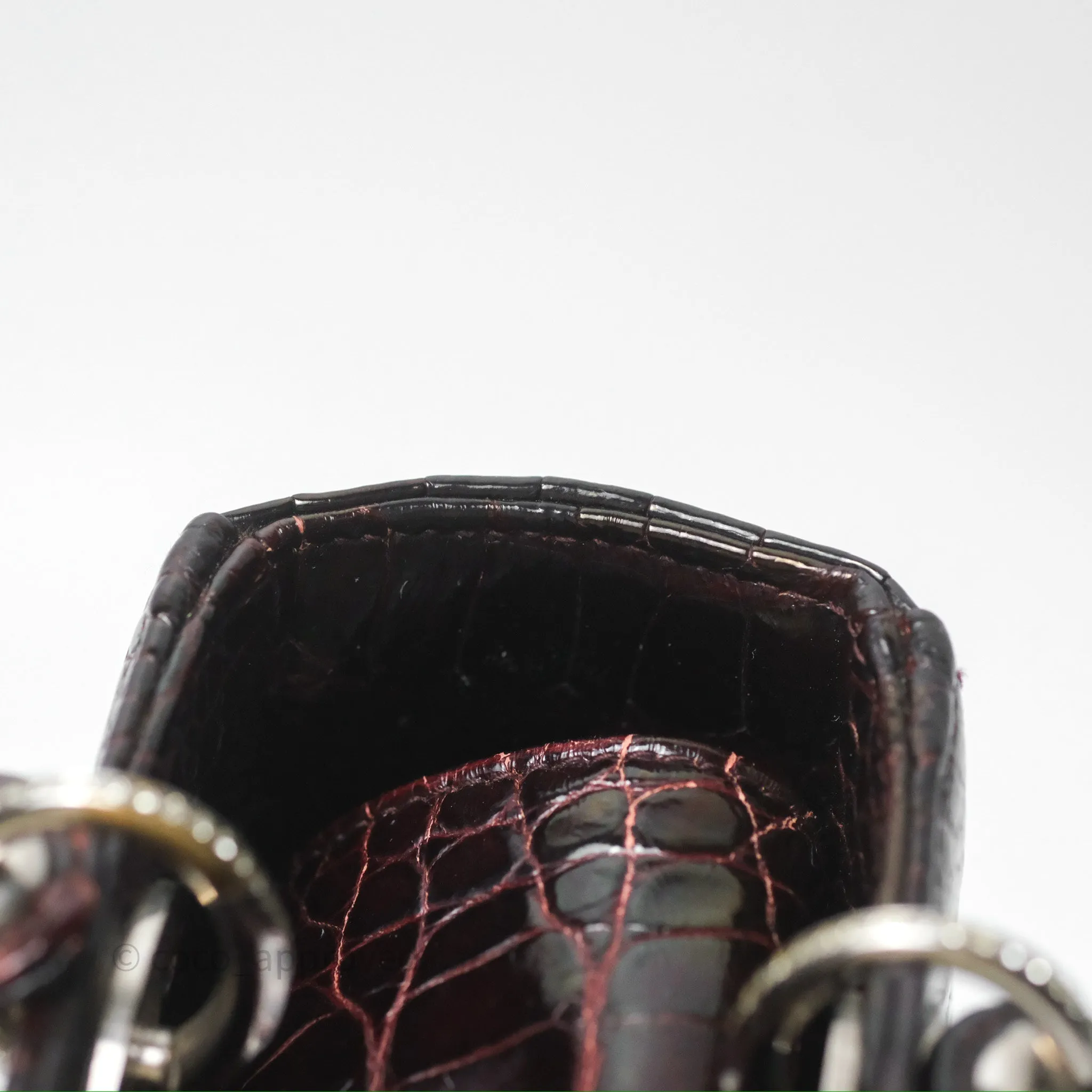 Christian Dior Small Lady Dior Shiny Crocodile Burgundy Diamond Hardware