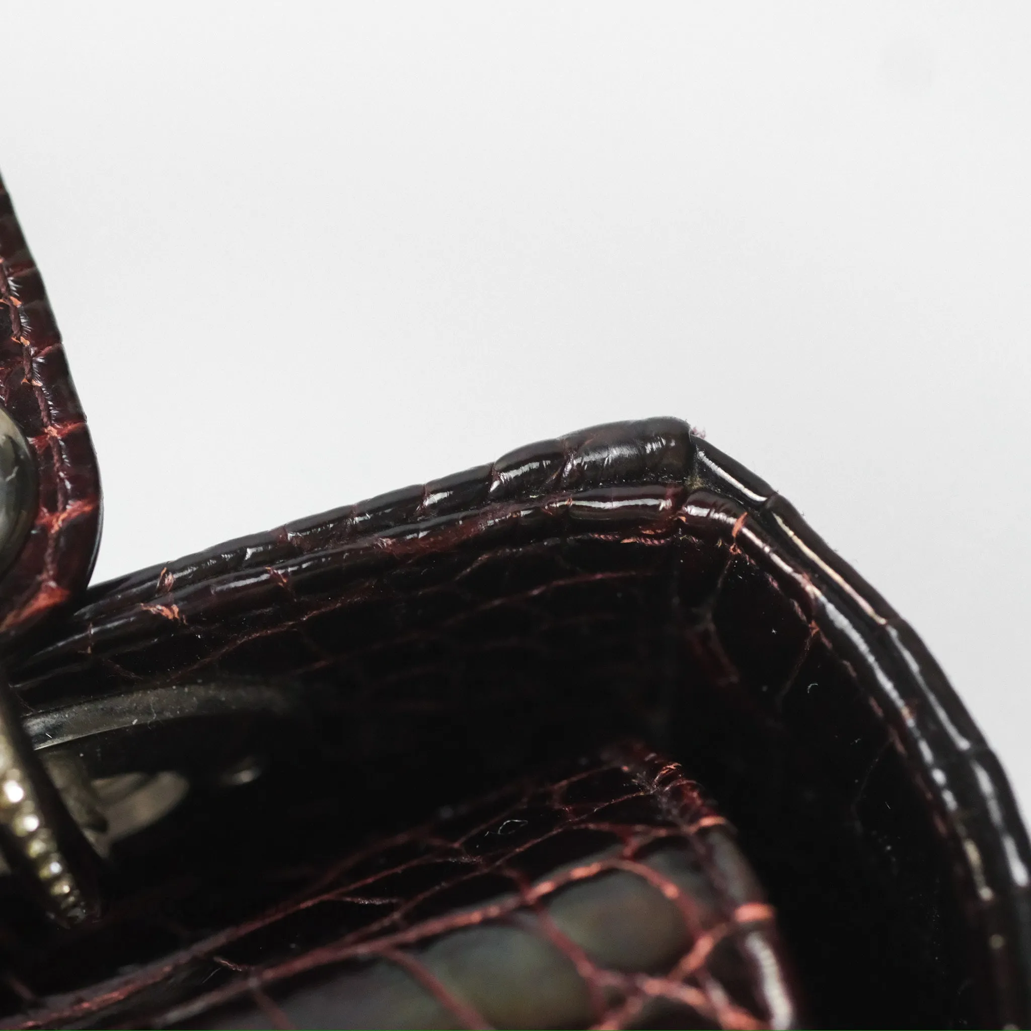 Christian Dior Small Lady Dior Shiny Crocodile Burgundy Diamond Hardware